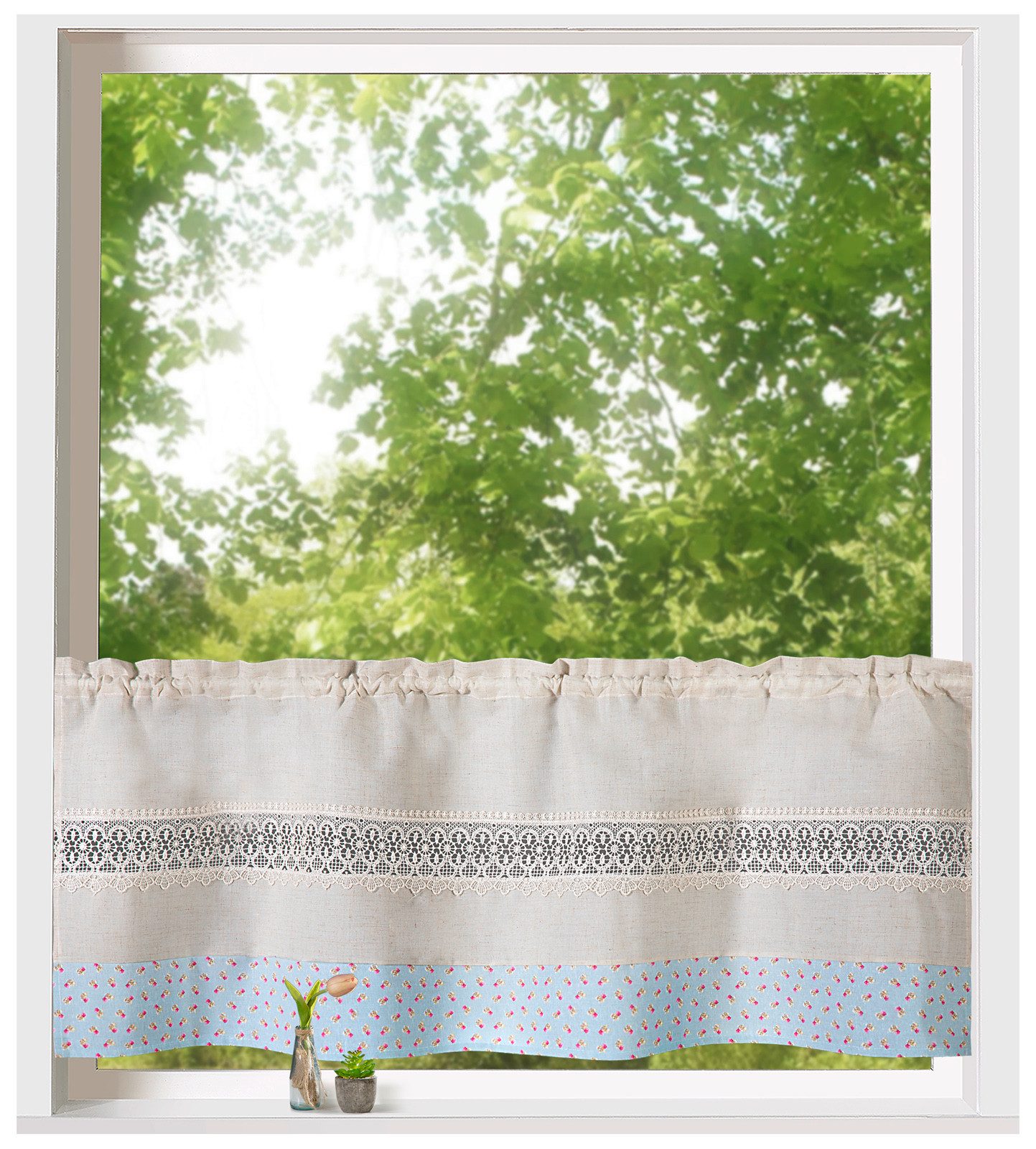heimtexland Scheibengardine Bistrogardine Fensterdeko Rosen Leinen günstig online kaufen