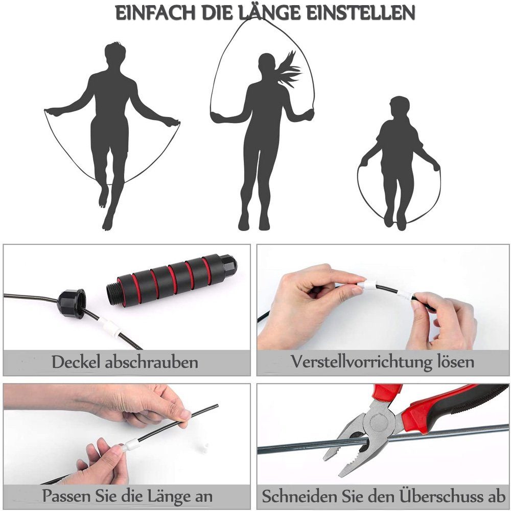 zggzerg Springseil Speed Rope Springseil Erwachsene, Länge Einstellbar, Seillänge: 2,8 m