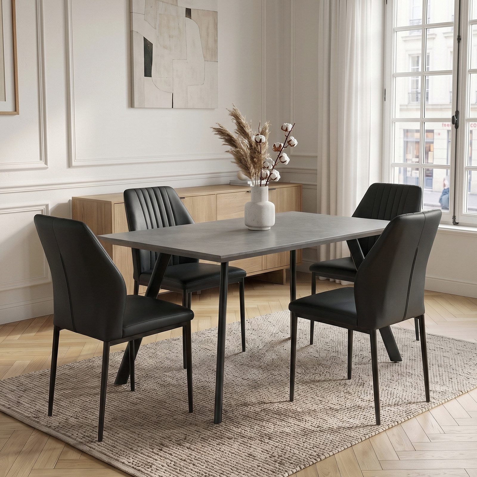 Jiexi Essgruppe Esstisch Set 120x73 MDF Grau Feste Essgruppe mit PU-Leder Stühlen