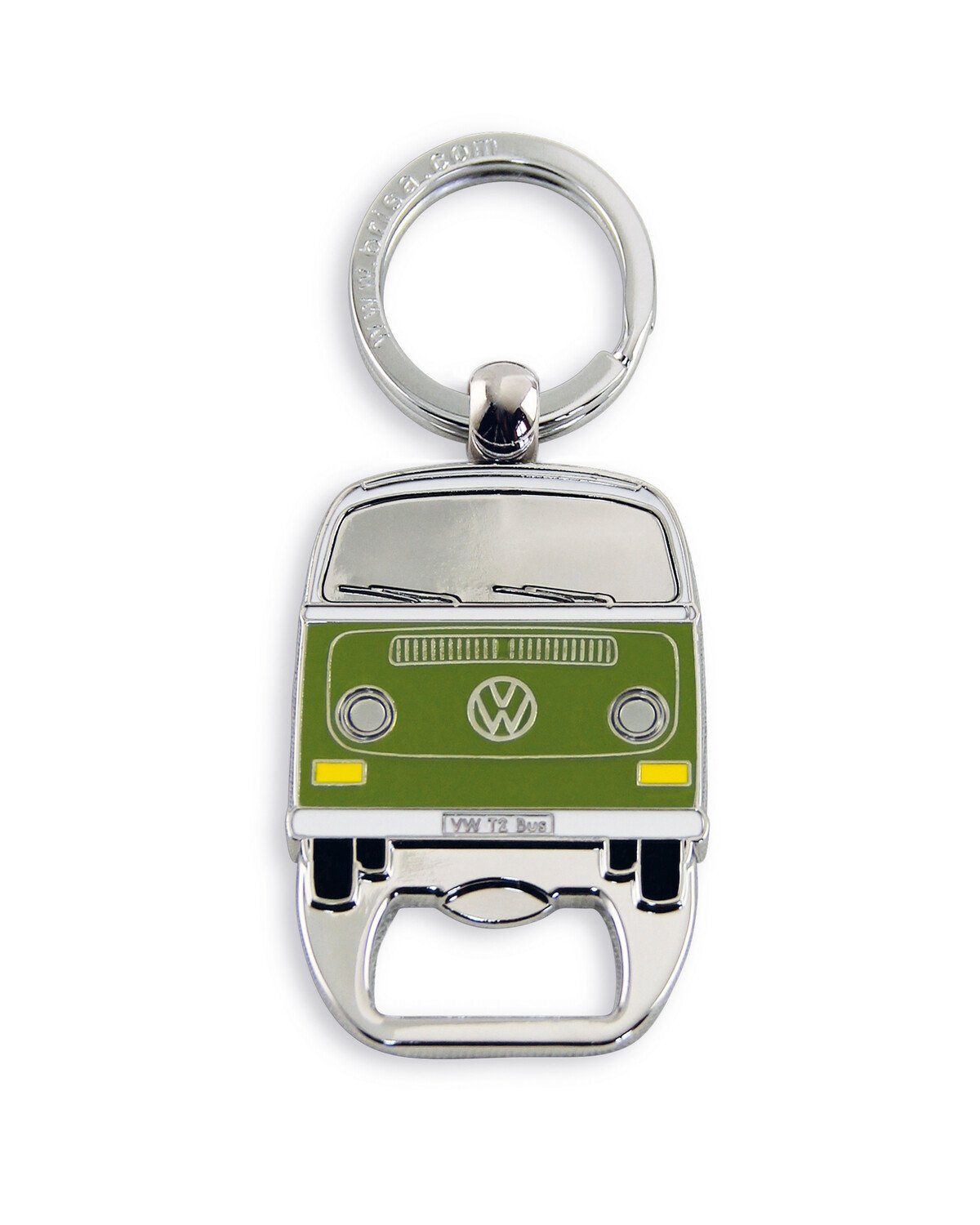 VW Collection by BRISA Schlüsselanhänger Volkswagen Schlüsselring mit Flaschenöffner im VW Bulli T2 Design, Softemaille/Vernickelt Grün | Schlüsselanhänger