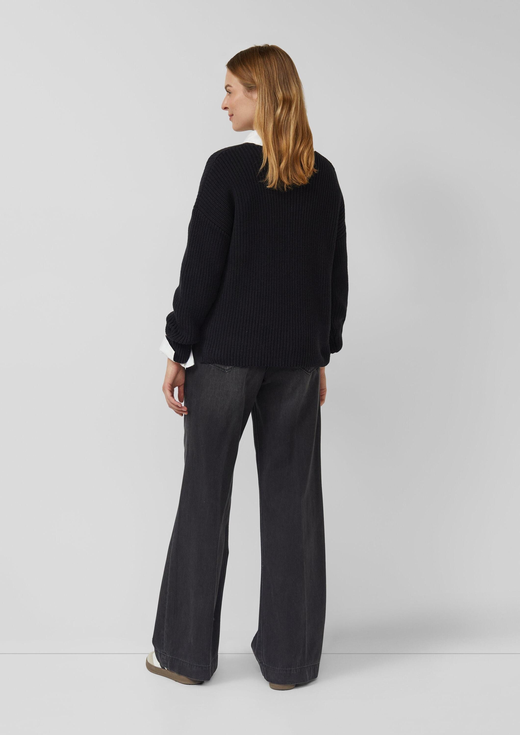 s.Oliver Longpullover Strickpullover Grobstrickpullover mit V-Ausschnitt im Relaxed Fit