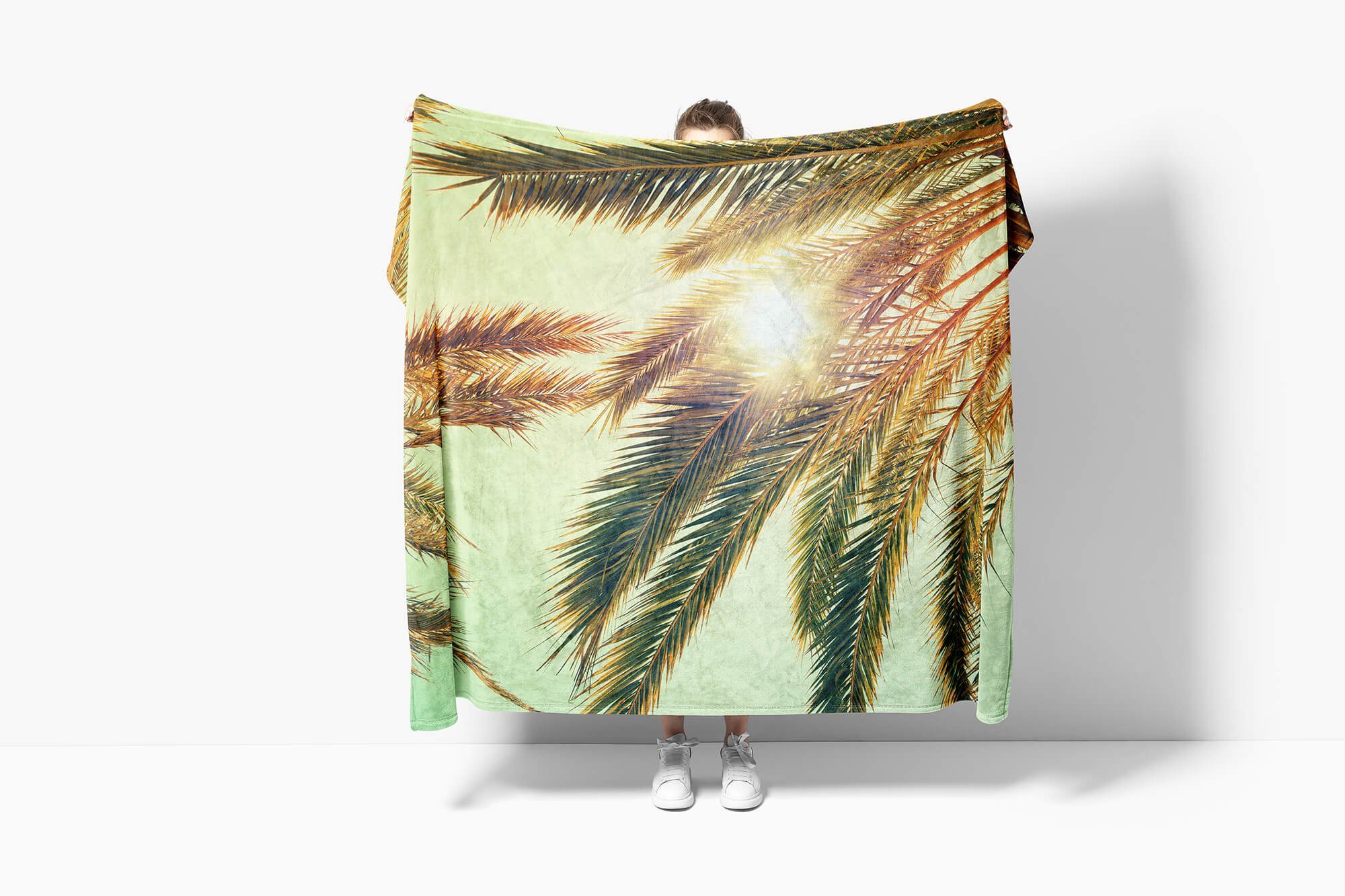 Handtuch Strandhandtuch Saunatuch Art Sinus Fotomotiv Baumwolle-Polyester-Mix (1-St), Handtuch Handtücher Sonnenschein Palme, Kuscheldecke mit