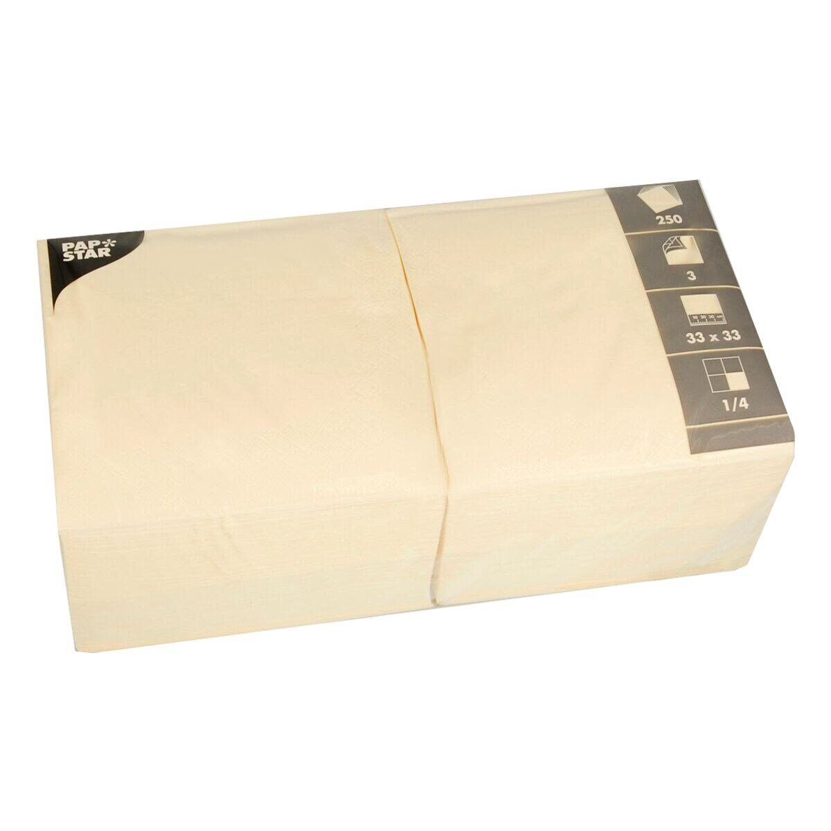 PAPSTAR Papierserviette, (250 St), 3-lagig, 33x33 cm, 1/4-Faltung