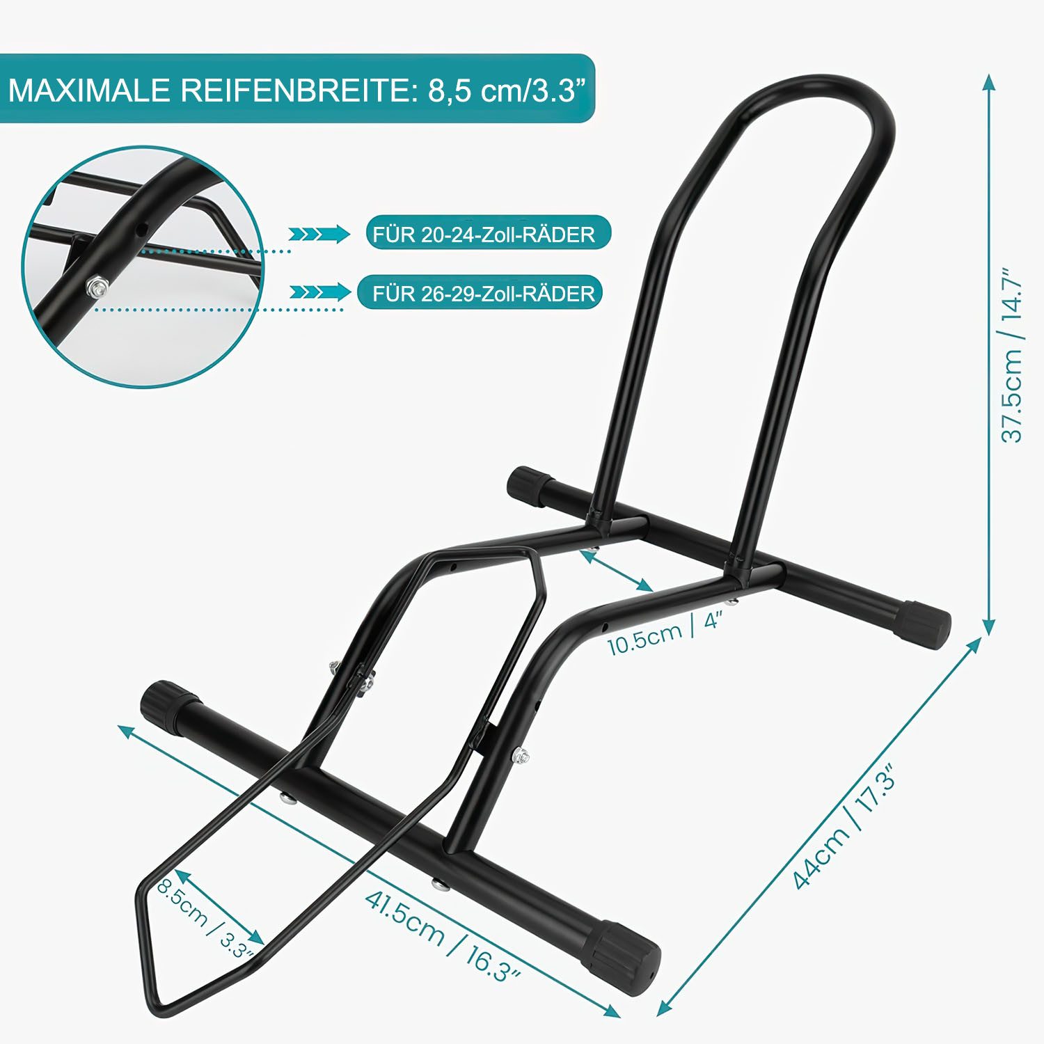 HEYHIPPO Fahrradständer Stabiler Fahrradständer aus Metall, tragbar mit rutschfesten Pads (Schwarzer Fahrradständer,44,5×37cm,tragbarer Ständer für Mountainbikes), Bike-Gepäckträger für 8–11 cm Reifen, passend für Vorder- & Hinterrad