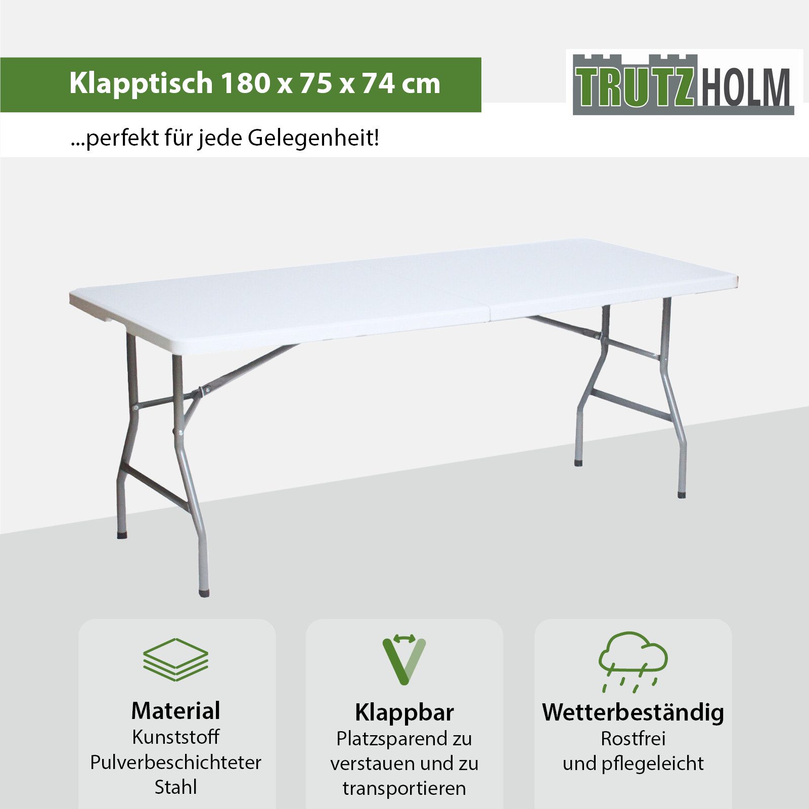 TRUTZHOLM Klapptisch 180x75x74 cm Kunststoff/Stahl Gartentisch günstig online kaufen