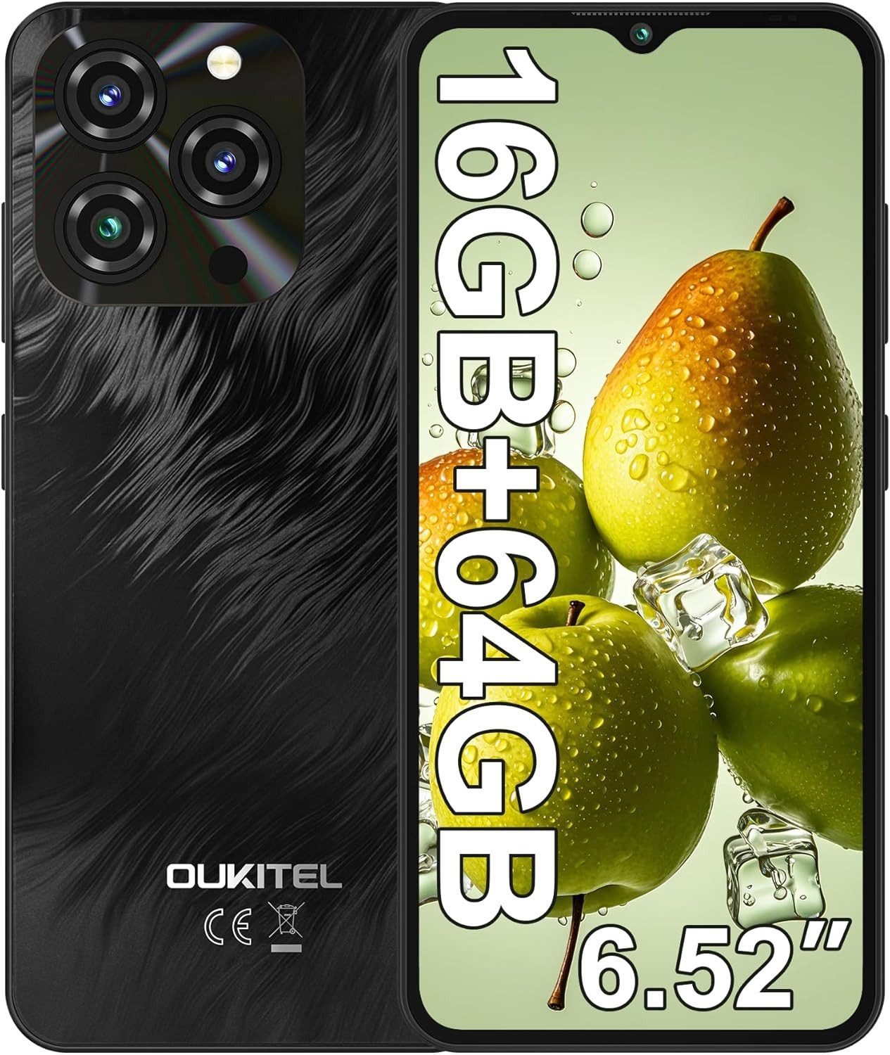 OUKITEL C3 Android 14 Handy Ohne Vertrag, 5000mAh, 6.52" HD Smartphone (16,56 cm/6.52 Zoll, 64 GB Speicherplatz, 13 MP Kamera, 4GB+64GB Speicher, 4G Dual SIM, 9,3mm dünn, GPS)