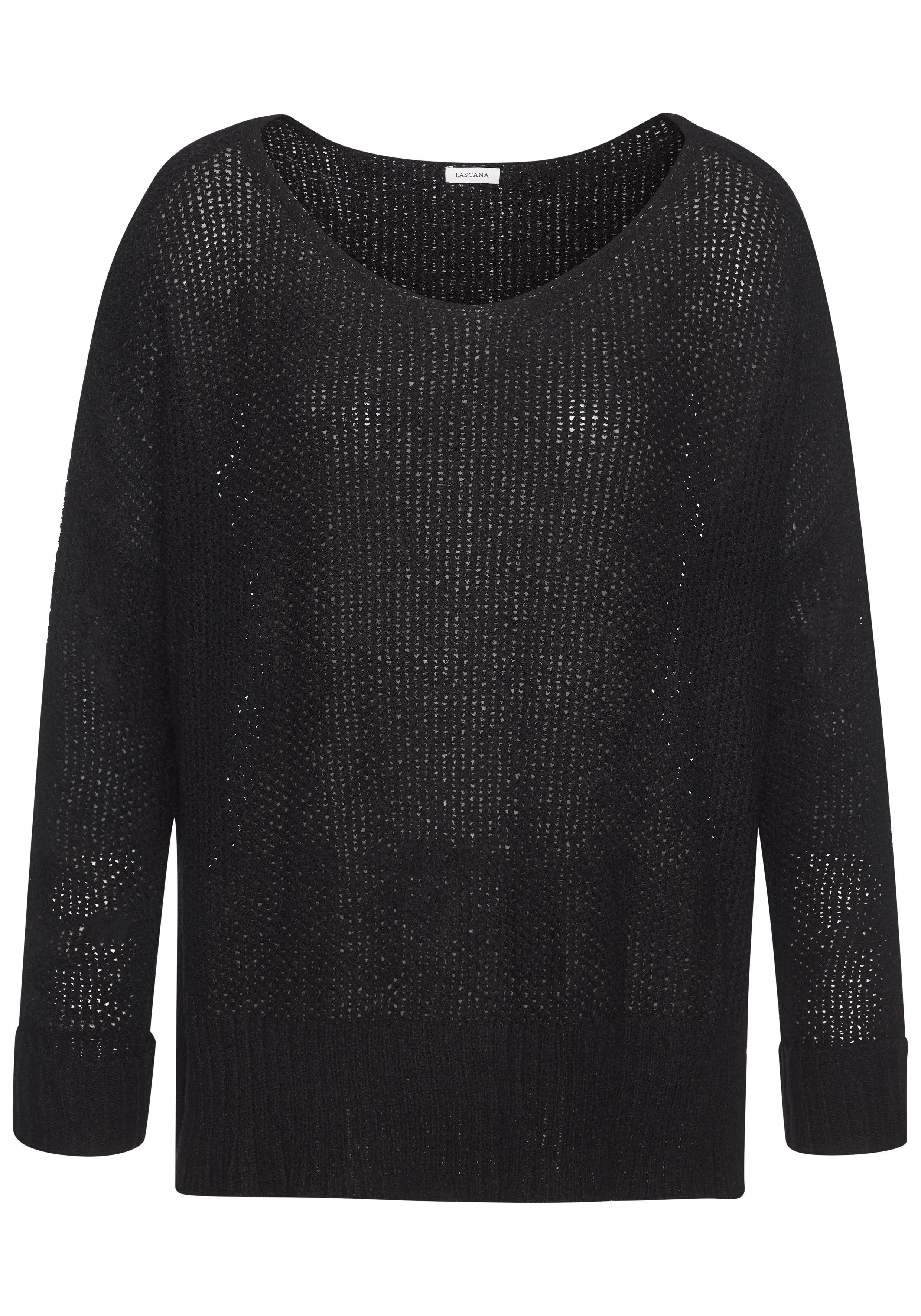LASCANA V-Ausschnitt-Pullover, leichter Pullover in grobem günstig online kaufen