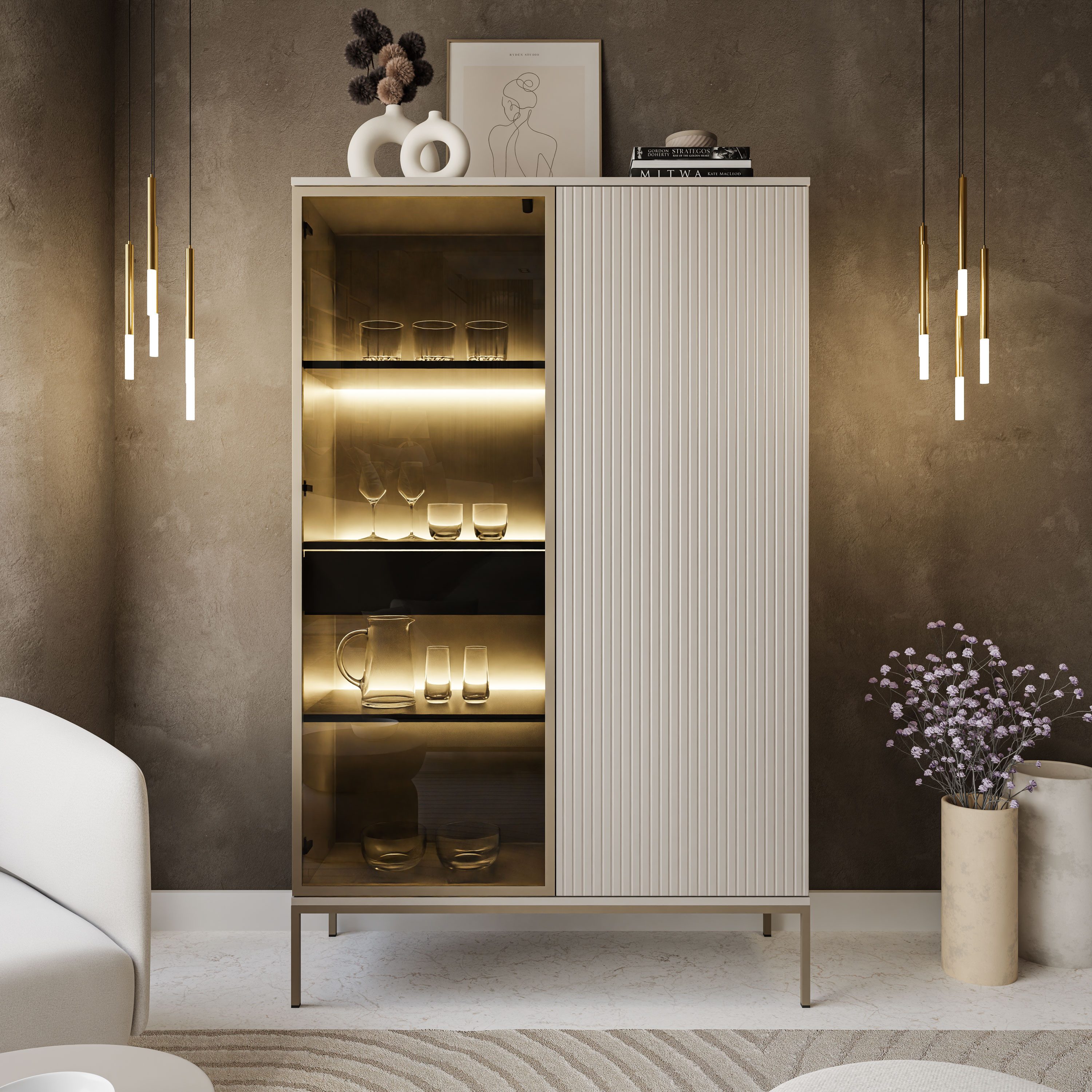 Lookway Vitrine ECLIPSE WTSZ104 in Kaschmir mit LED Beleuchtung Breite: 104 günstig online kaufen