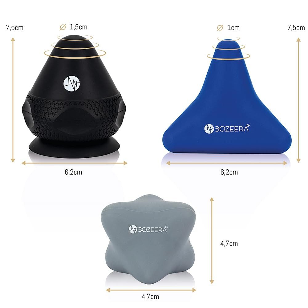 BOZEERA Massageball Triggerpunkt Drücker Set, Triggerdinger mit Saugnapf, Für Muskelschmerzen & Verspannungen 3-tlg., Triggerpunkt Massagegerät, Schmerzfrei Drücker Set Inkl. Video-Anleitung, Booklet & Tasche