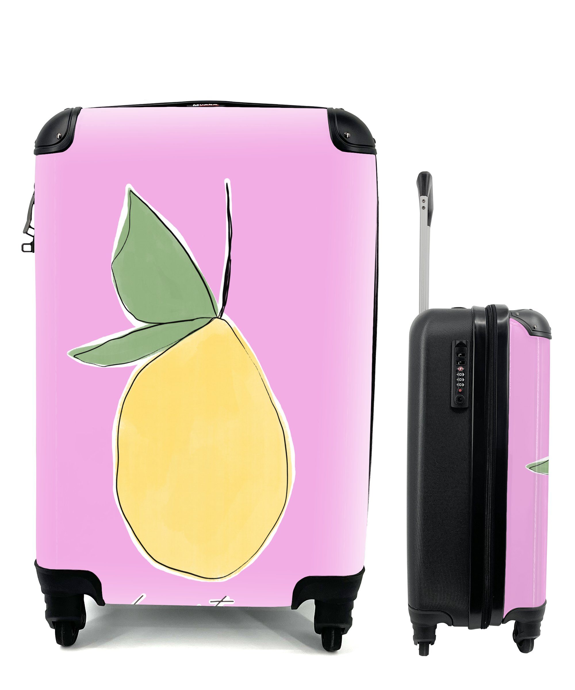 MuchoWow Handgepäckkoffer Zitrone - Obst - Pastell, 4 Rollen, Reisetasche mit rollen, Handgepäck für Ferien, Trolley, Reisekoffer | Handgepäck-Koffer