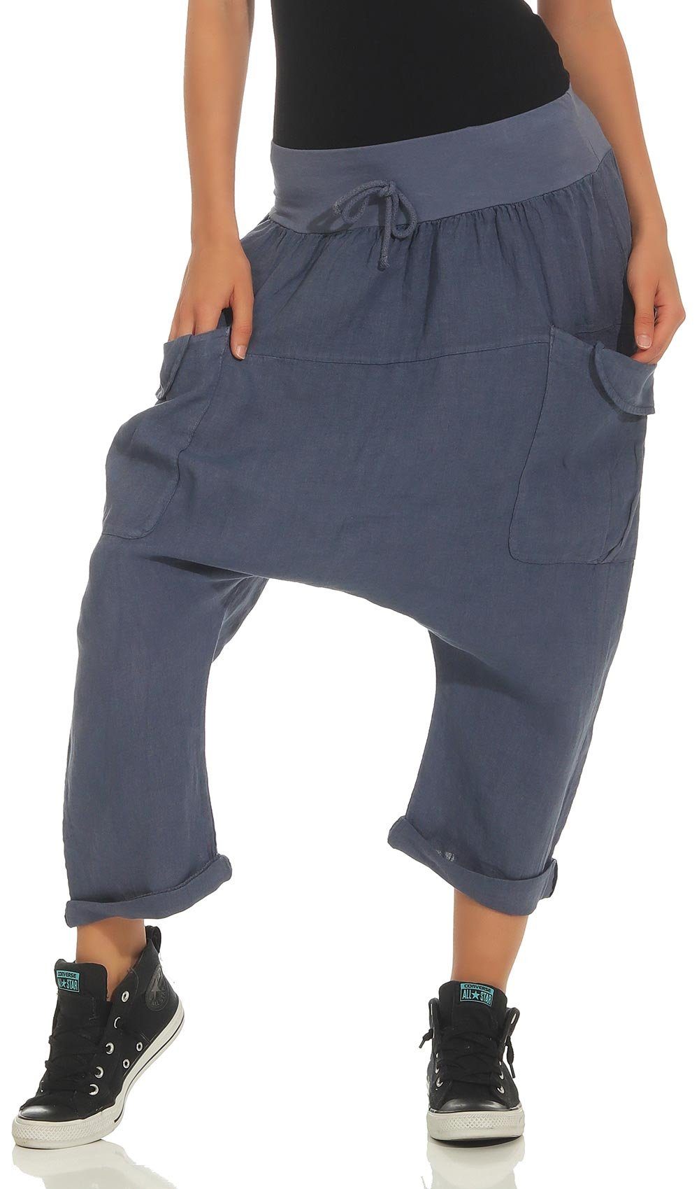 malito more than fashion Leinenhose malito Damen Pumphose aus Leinen, Stoffhose in Unifarben, Freizeitho Pumphose aus Leinen