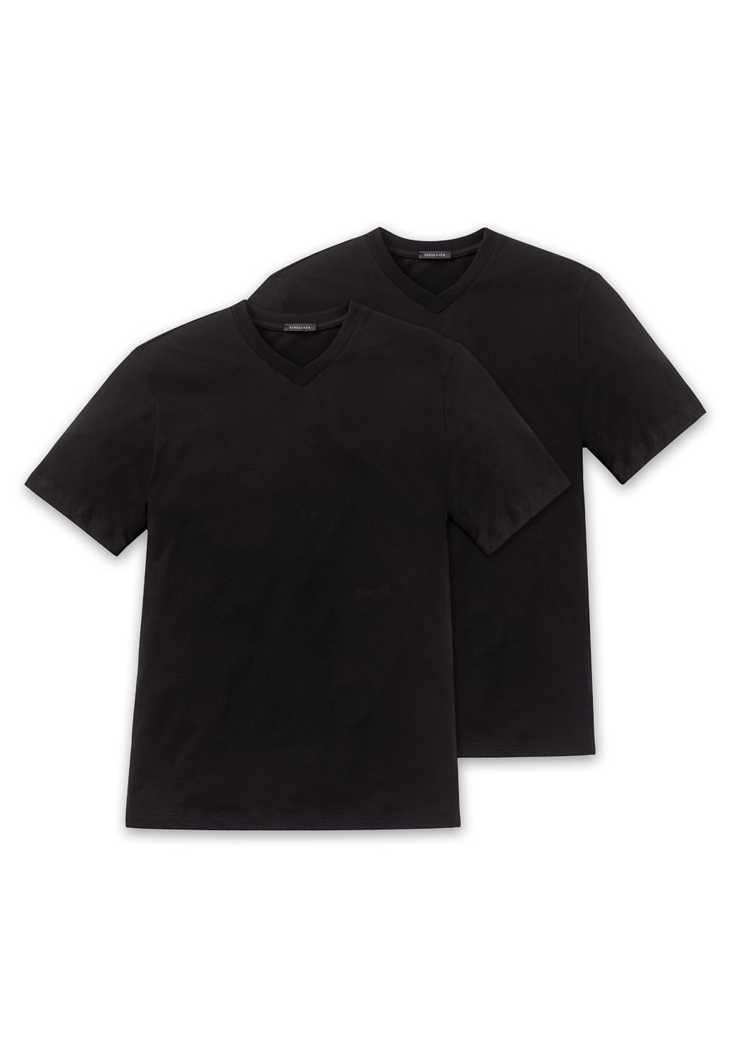 Schiesser T-Shirt Schwarz formstabil, Halsnaht verstärkte mit (2-tlg) V-Ausschnitt,