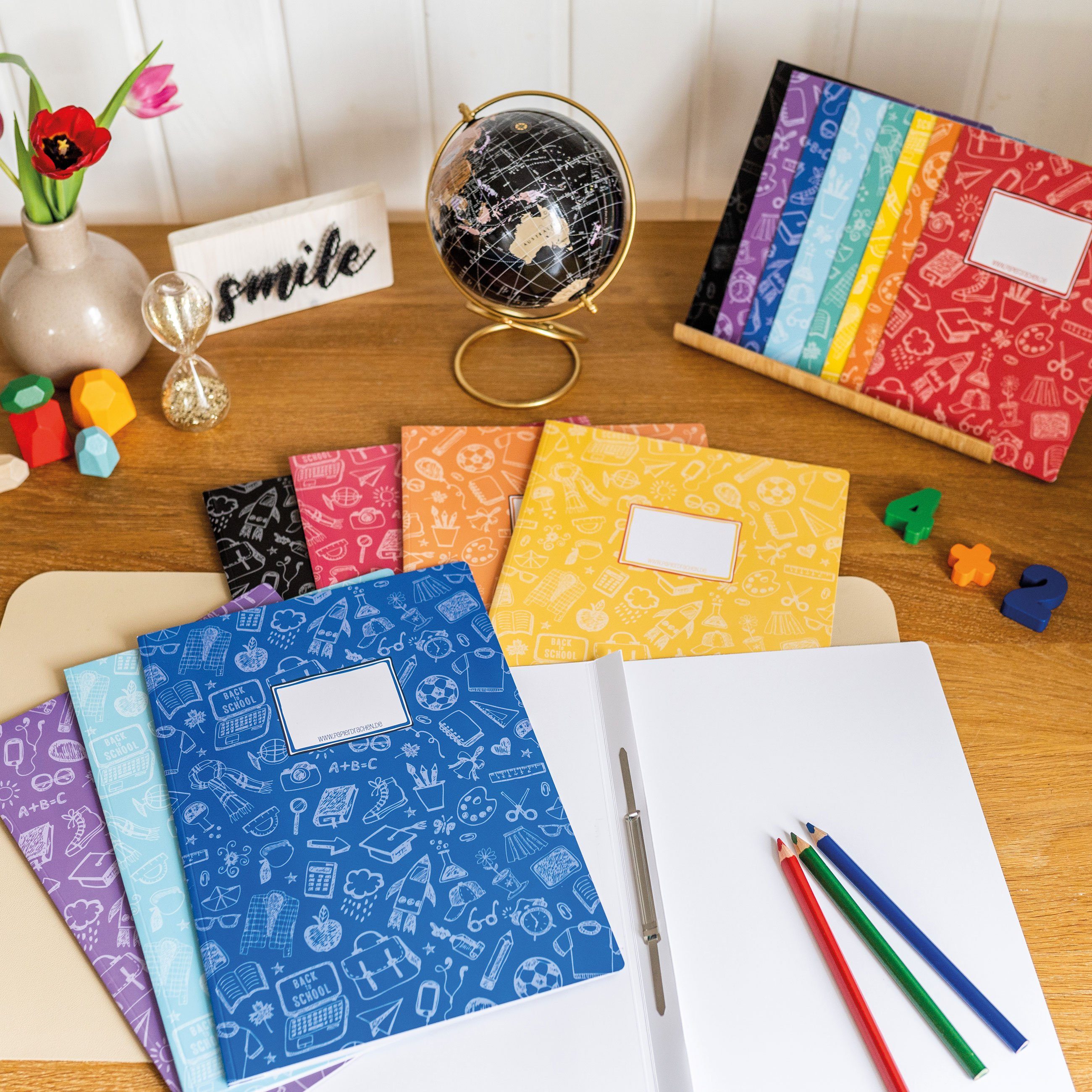 PAPIERDRACHEN Schulheft 8 Schnellhefter aus Karton – DIN A4 – tolles Designs – Bild 3 von 5
