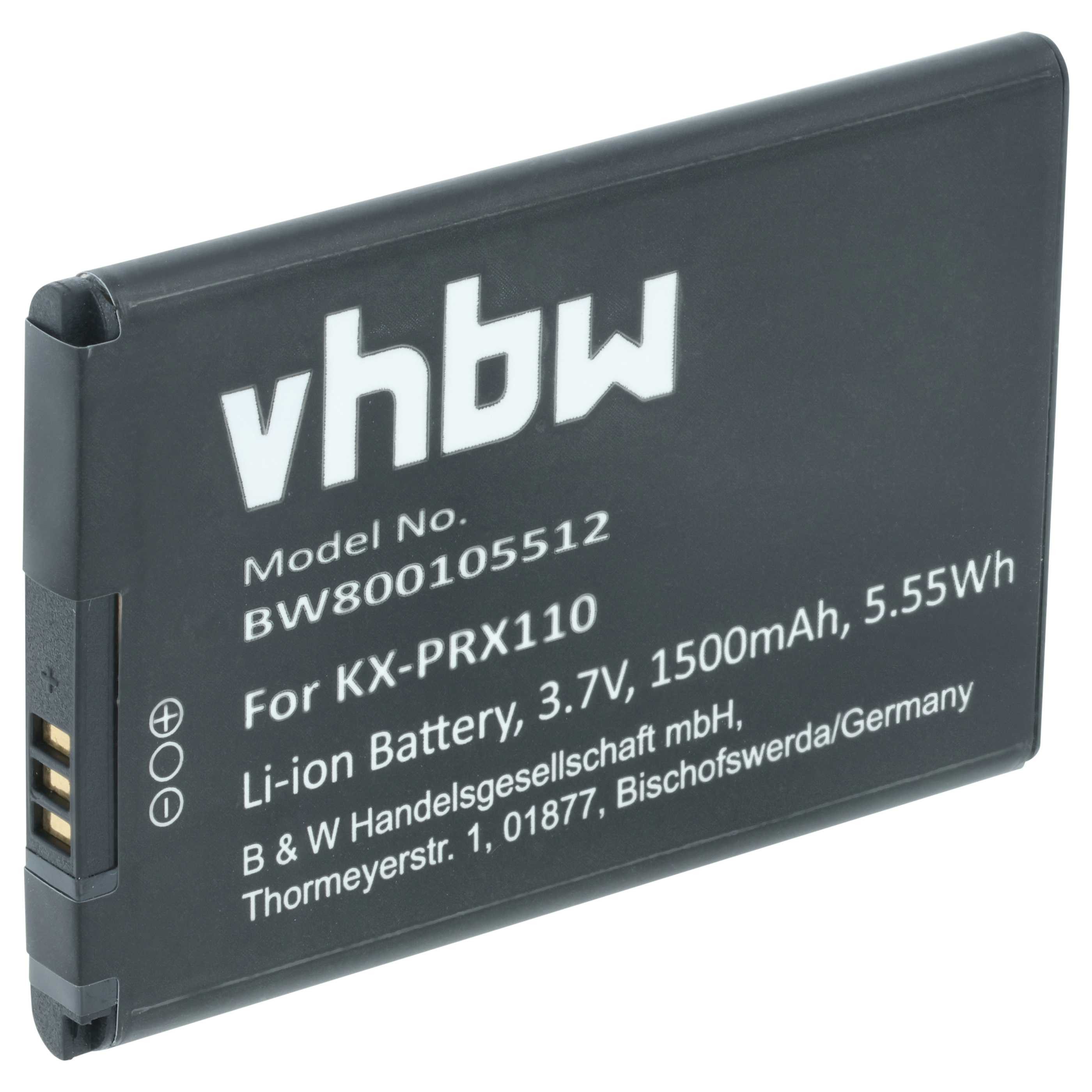 vhbw Akku passend für Panasonic KX-PRXA10, KX-PRX120GW, KX-PRX150GB, Akku Akku Li-Ion 1500 mAh (3,7 V, 1 St), Leistungsfähiger Austausch-Akku für Telefon, Festnetz oder schnurloses