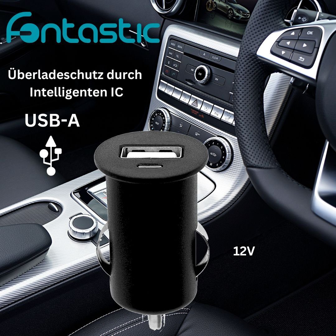 fontastic Essential Kfz-Ladeadapter USB 1A schwarz USB-Ladegerät (Zigarettenanzünder-Lader für Smartphones, Tablets,  Navigationsgeräte)