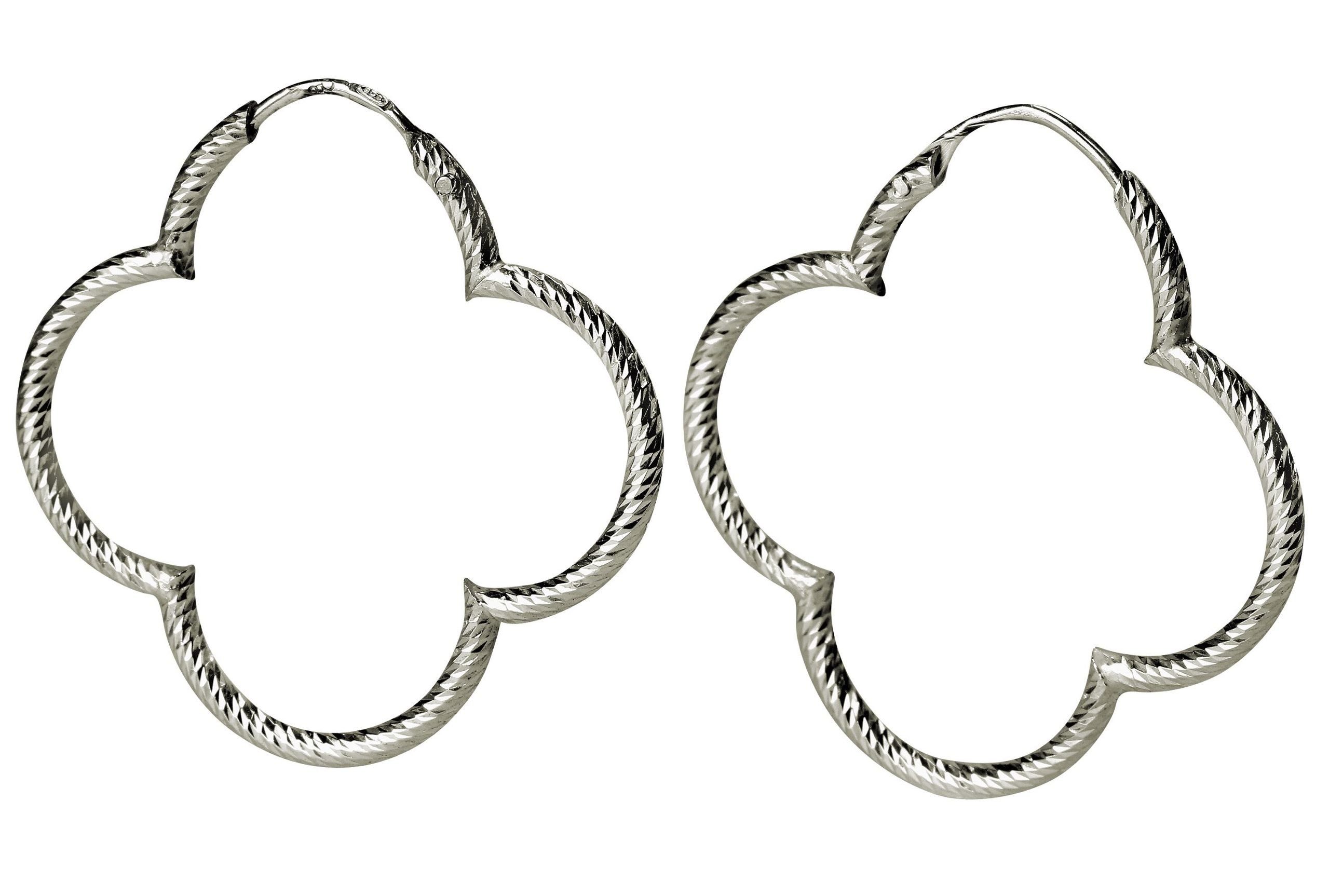 SILBERMOOS Paar Creolen Diamantierte Kleeblatt Creolen, 925 Sterling Silber