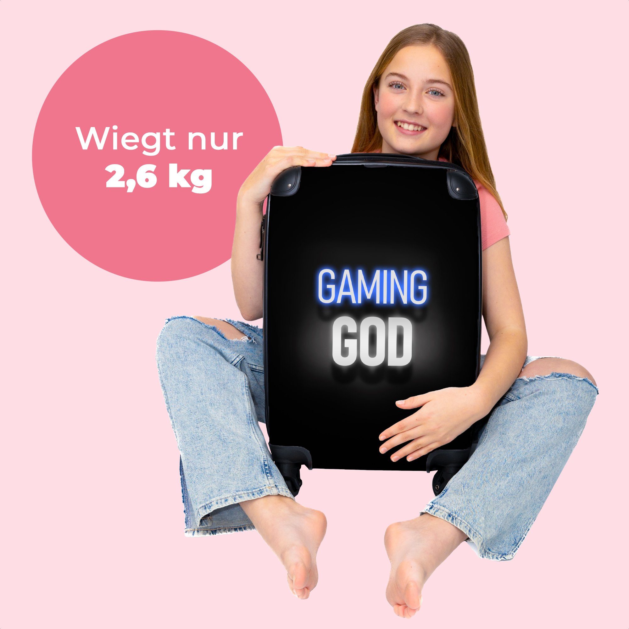 - 4 Rollen, rollen, 55x35x20cm - - Gaming für Kindertrolley, Ferien, Kinderkoffer Koffer Handgepäck mit - Neon, Schwarz NoBoringSuitcases.com© Reisetasche Sprichwörter Gaming-Gott