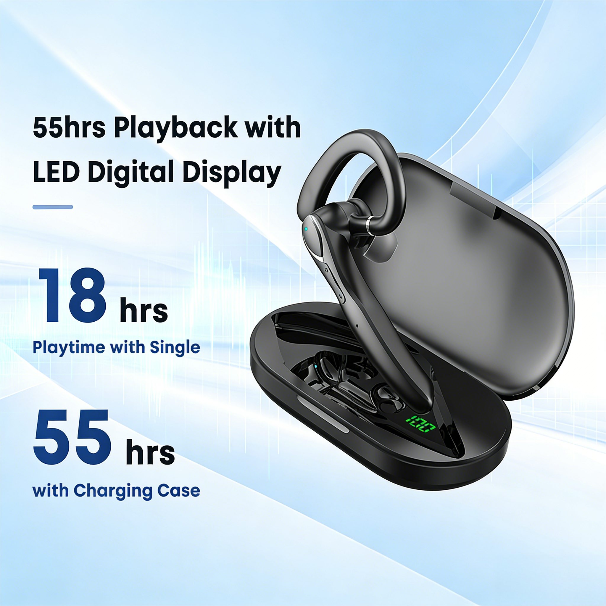 Forrlite Headset Bluetooth,Bluetooth Kopfhörer,Freisprech Headset In-Ear-Kopfhörer (Headset mit Dual Mikrofon, Kopfhörer Kabellos Bluetooth für Autofahren/Büro/Geschäft, mit 400mAh-Ladeetui, Geräuschunterdrückung und Doppelmikrofon,LED Ladebox,schwarz)