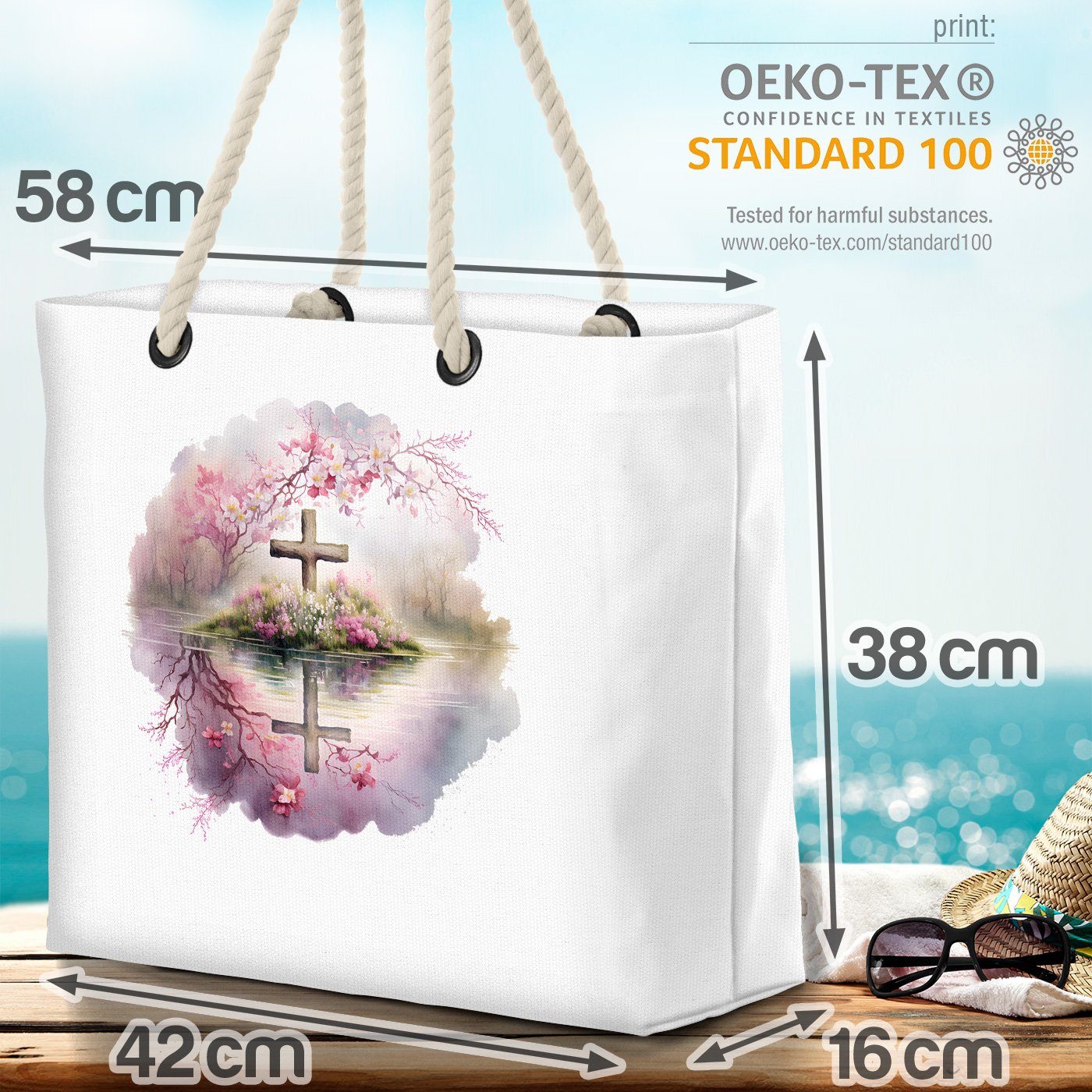 Ostern Einkaufstasche (1-tlg), Beach Karfreitag Tasche Kreuz Bag VOID Blumendekor Strandtasche