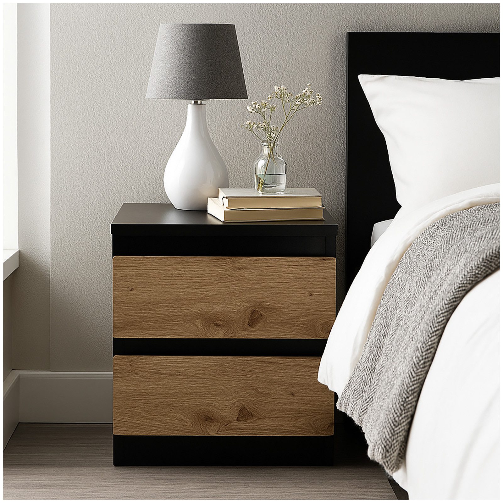 HTI-Living Nachtkommode Nachtkommode mit 2 grifflosen Schubladen (1 Stück, 1 St., 1 Nachtkommode), Nachtschrank Nachttisch