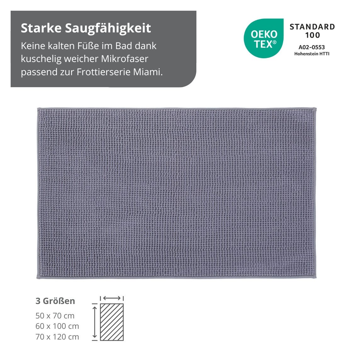 liebling Badematte, Fußbodenheizung geeignet, Polyester, rechteckig, Antirutsch-Beschichtung, sehr Saugfähig, Größe: 70x120 cm, anthrazit