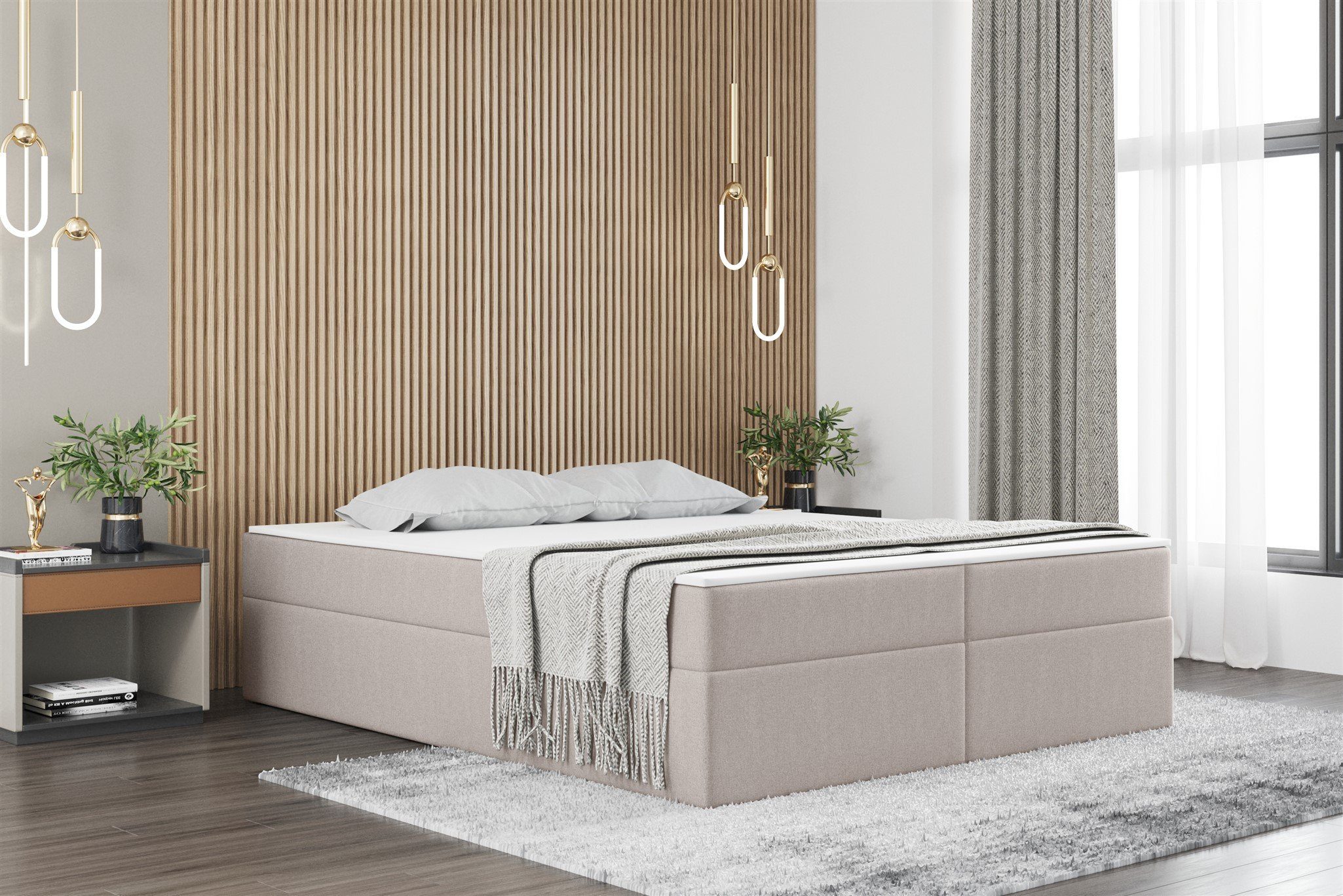 Fun Möbel Boxbett Dachschräge-Schlafzimmerbett PRIMA Überlänge in Stoff Soro (inkl. Bettkasten und Topper), ohne Kopfteil, Überlänge 220cm