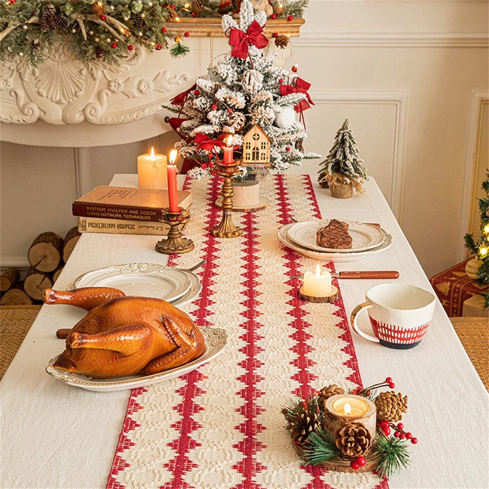 Rouemi Tischband Weihnachten gestrickte 35×200cm Tischläufer Tischband, 35×180cm, Tischdecken, Quaste