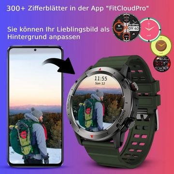 Deunis Smartwatch (1,39 Zoll, Android iOS), Telefonfunktion Schlafmonitor Schrittzähler Fitness Sportuhr Herren