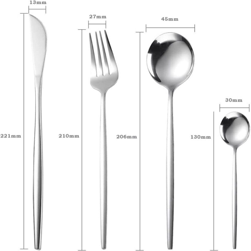 Home Set 24tlg.Edelstahl 6 Personen Tafelbesteck Silber safety Besteck-Set