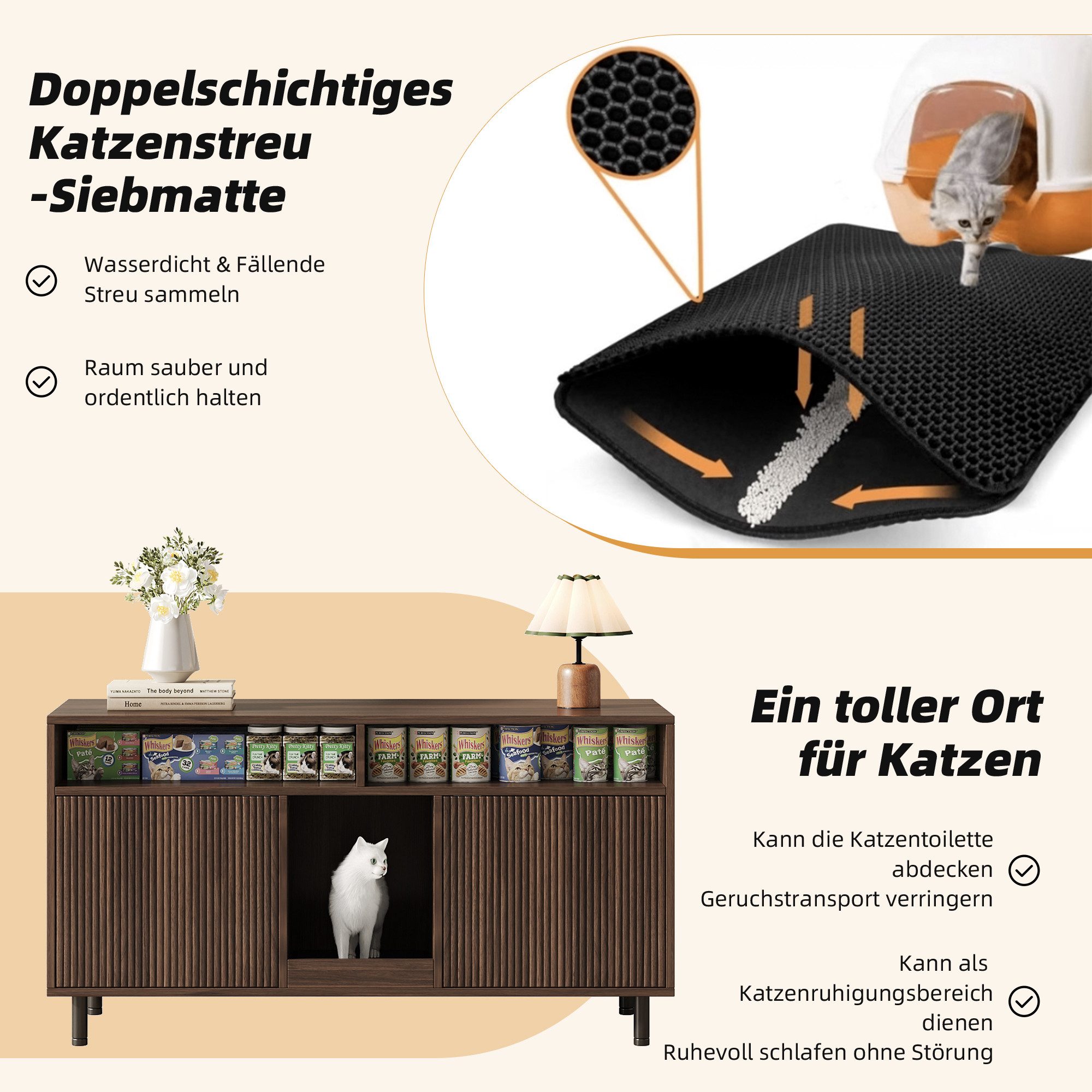 STILVORA Sideboard mit Lagerbereich,Katzenkloschrank Katzenhaus mit Sandauffangmatte (Haustier-Schrank/TV-Schrank, 1 St., 120x50x66cm), Katzentoiletten, Katzenstreuwanne-Schrank