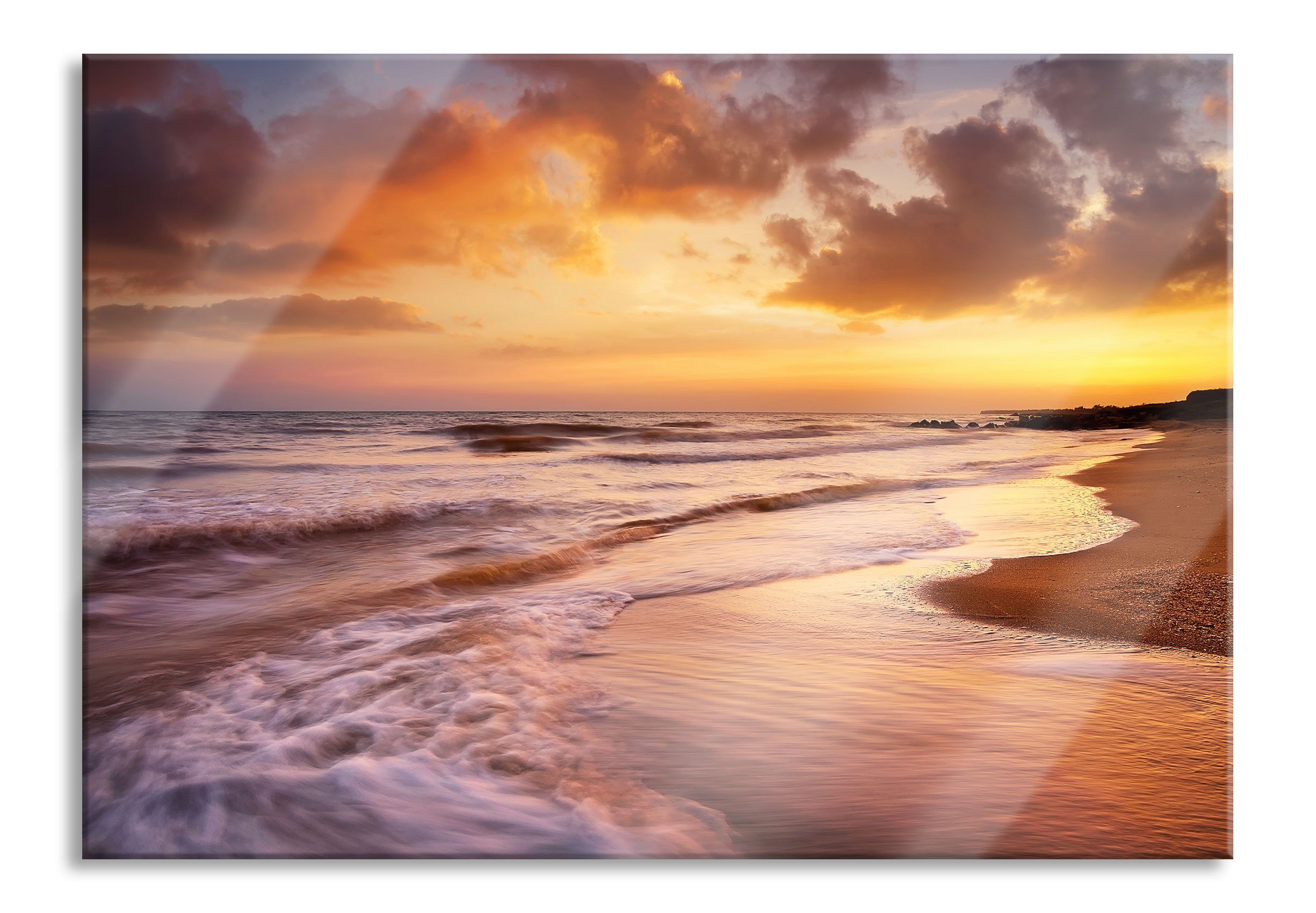 Glasbild Meereshorizont Sonne hinter Wolken
