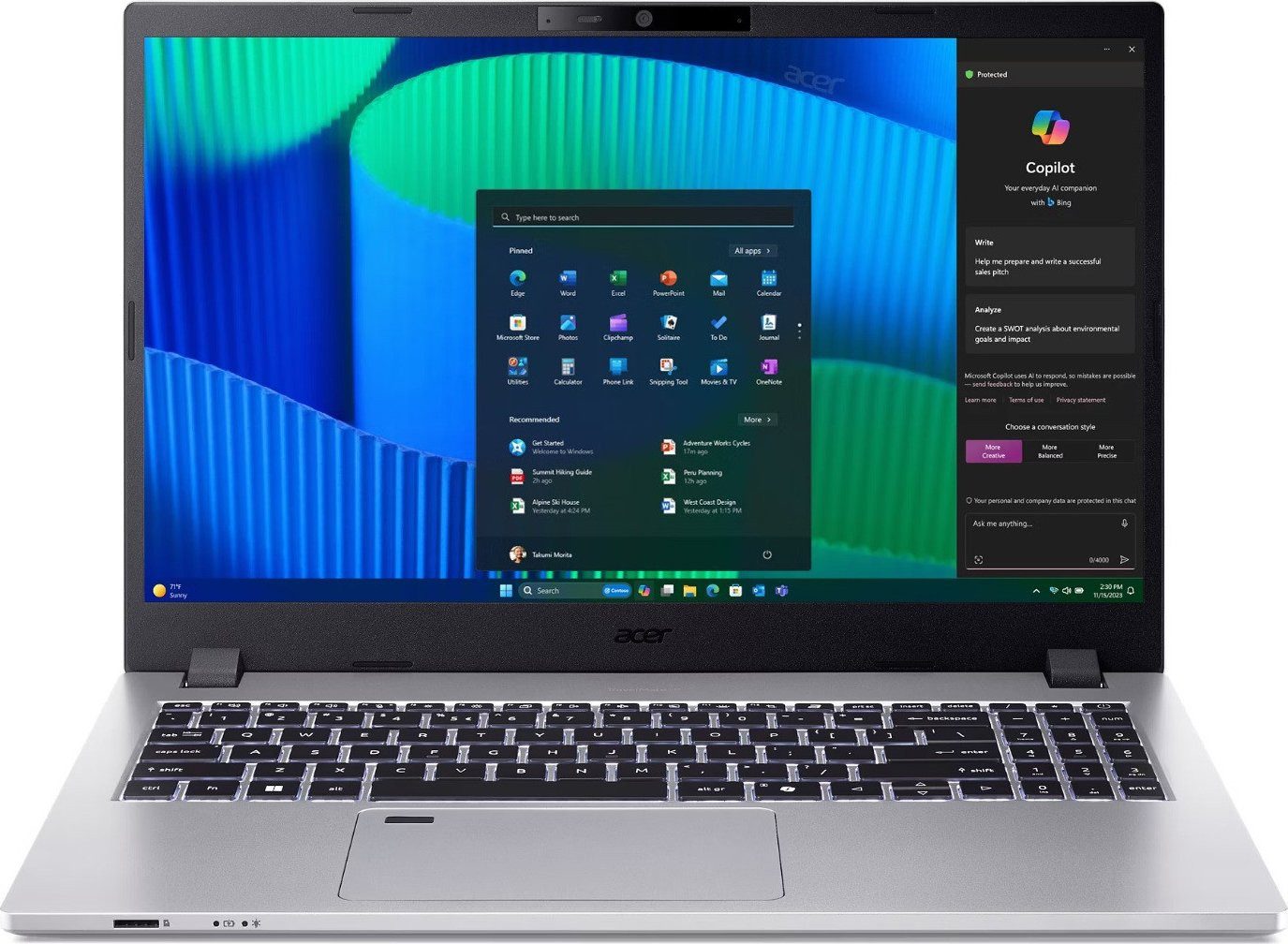 Acer Acer TravelMate P2 P215-55-59AX 15.6"/5-115/8/256SSD/NOOS Notebook (Intel Core Ultra 5 115U, Intel Graphics, 16 GB, 256 GB SSD, Sicherheitsschloss, Hallsensor, Mikrofon)