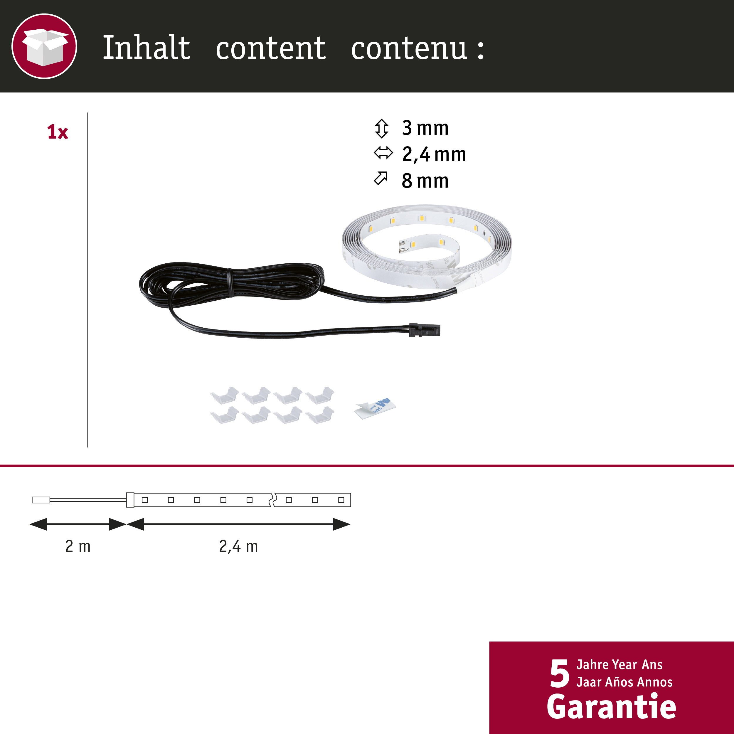 Paulmann LED Stripe LED Strip Akkustik Paneel Erweiterung Erweiterung 2,4m 3000K Schwarz – Bild 3 von 5