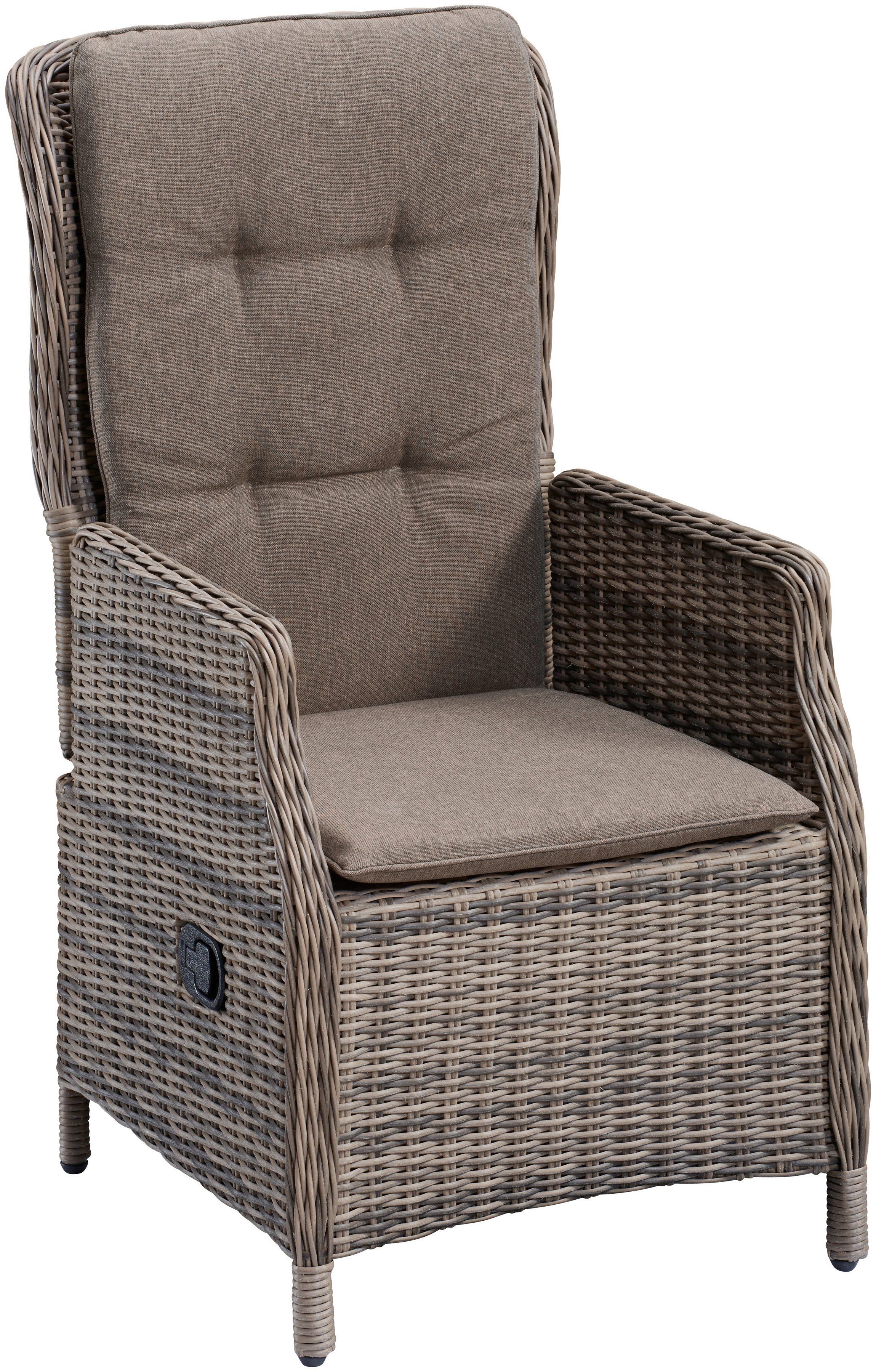 MERXX Garten-Essgruppe Riviera, (13-tlg., 6x Sessel inkl. Sitz- und Rückenkissen, 1x Tisch 200x100 cm), Polyrattan, Stahl, inkl. Auflagen, geeignet für 6 Personen