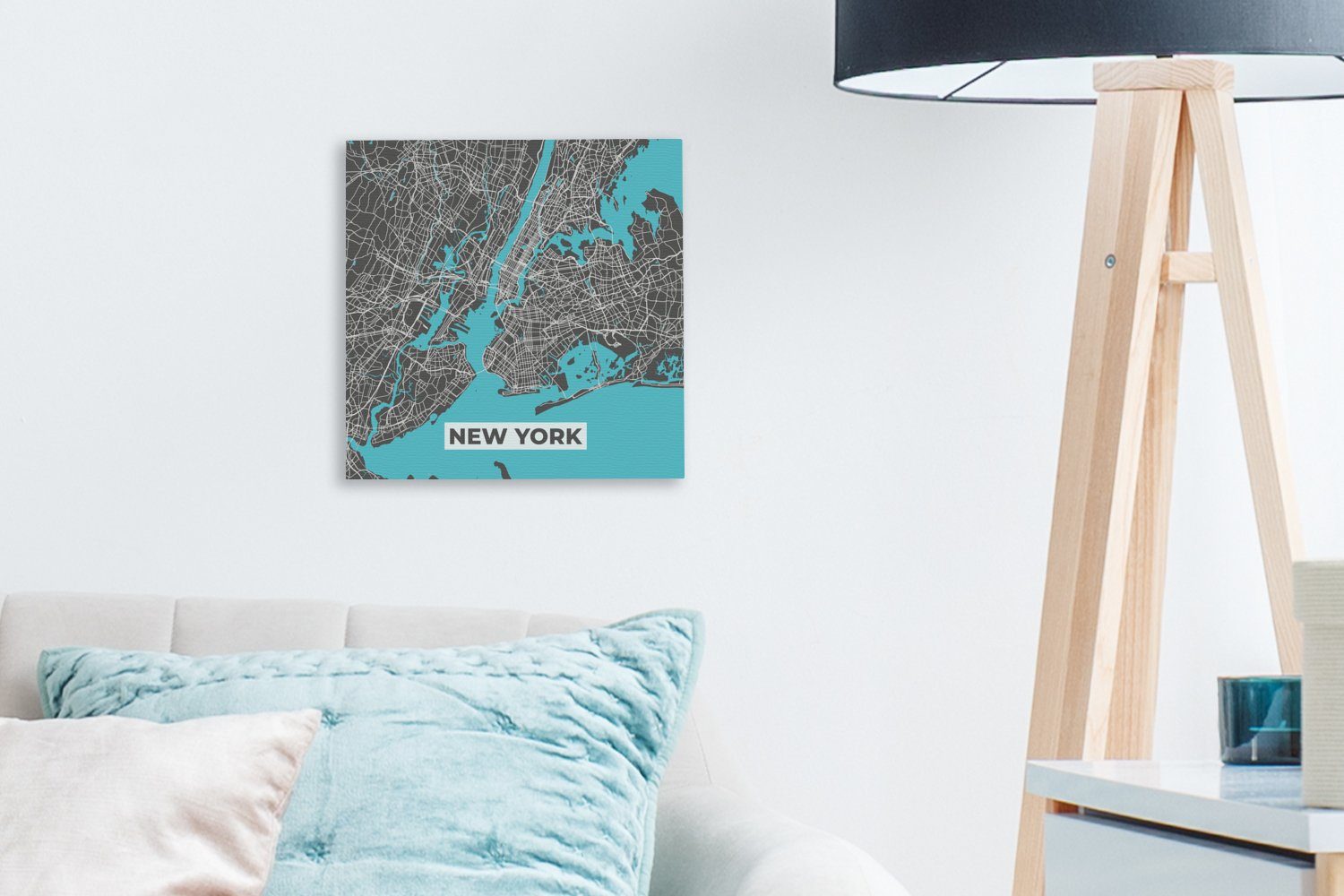 OneMillionCanvasses® Leinwandbild Stadtplan - Blau Bilder St), für - - York Leinwand Karte, (1 Wohnzimmer Schlafzimmer New
