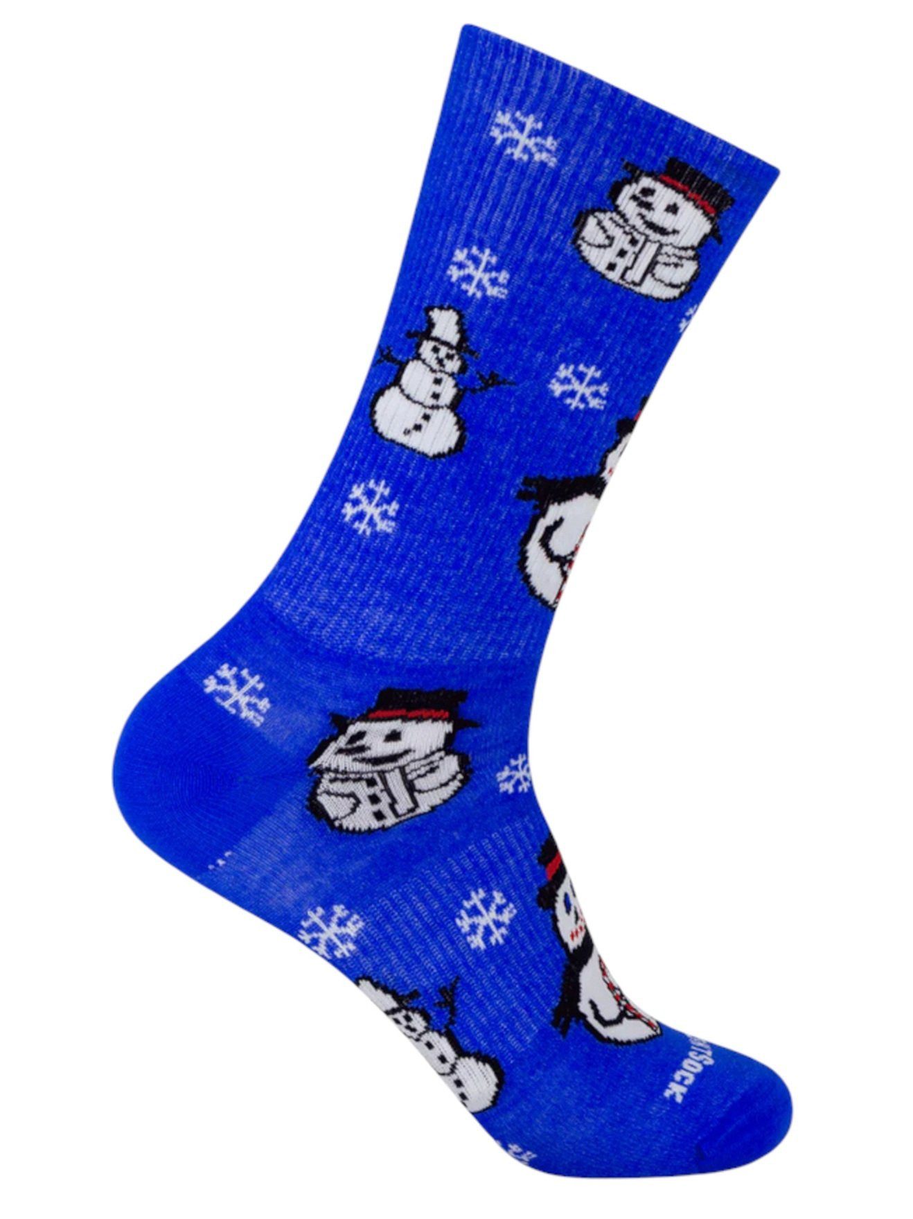 Wrightsock Wandersocken Crew Eco Explore Motivsocke (Weihnachten, Anti-Blasen-Socke) blau