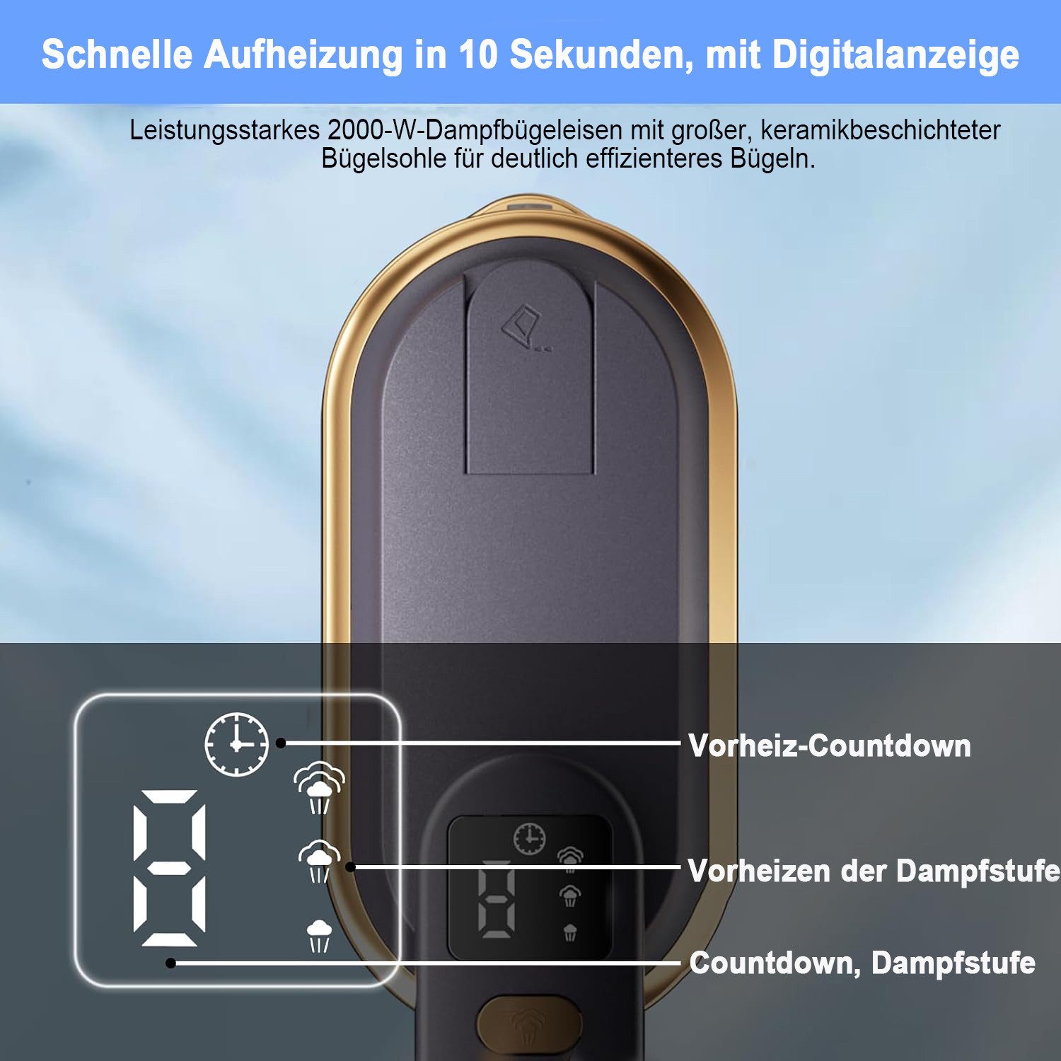 TUWENA Dampfglätter Dampfglätter, Steamer Dampfbügeleisen Reisedampfer mit LCD-Bildschirm, 1200 W, 20s Aufheizung, 3 Dampfstufen, 180° Griff, Auto-Abschaltung, kompakt