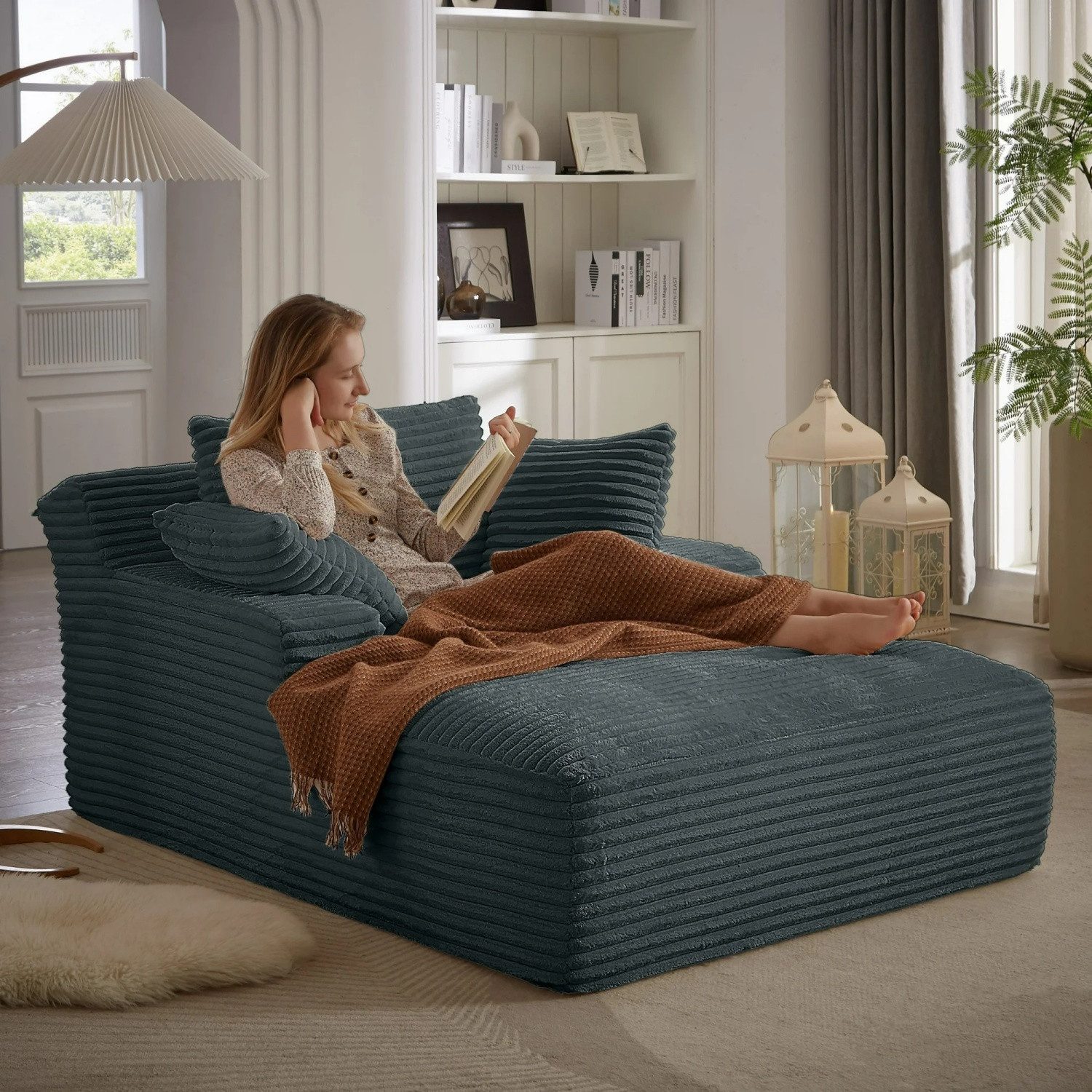 ANYSUN Sofa Cord-Schlafsofa mit 2 Kissen,Bequemes Einzelsitz-Bodensofa,Loungesofa, Relaxsessel Cord,Sessel,Loungesessel Cord,Lesesessel bequem, fur Wohnzimmer, Büro & Wohnung,Apartment,ohne Montage