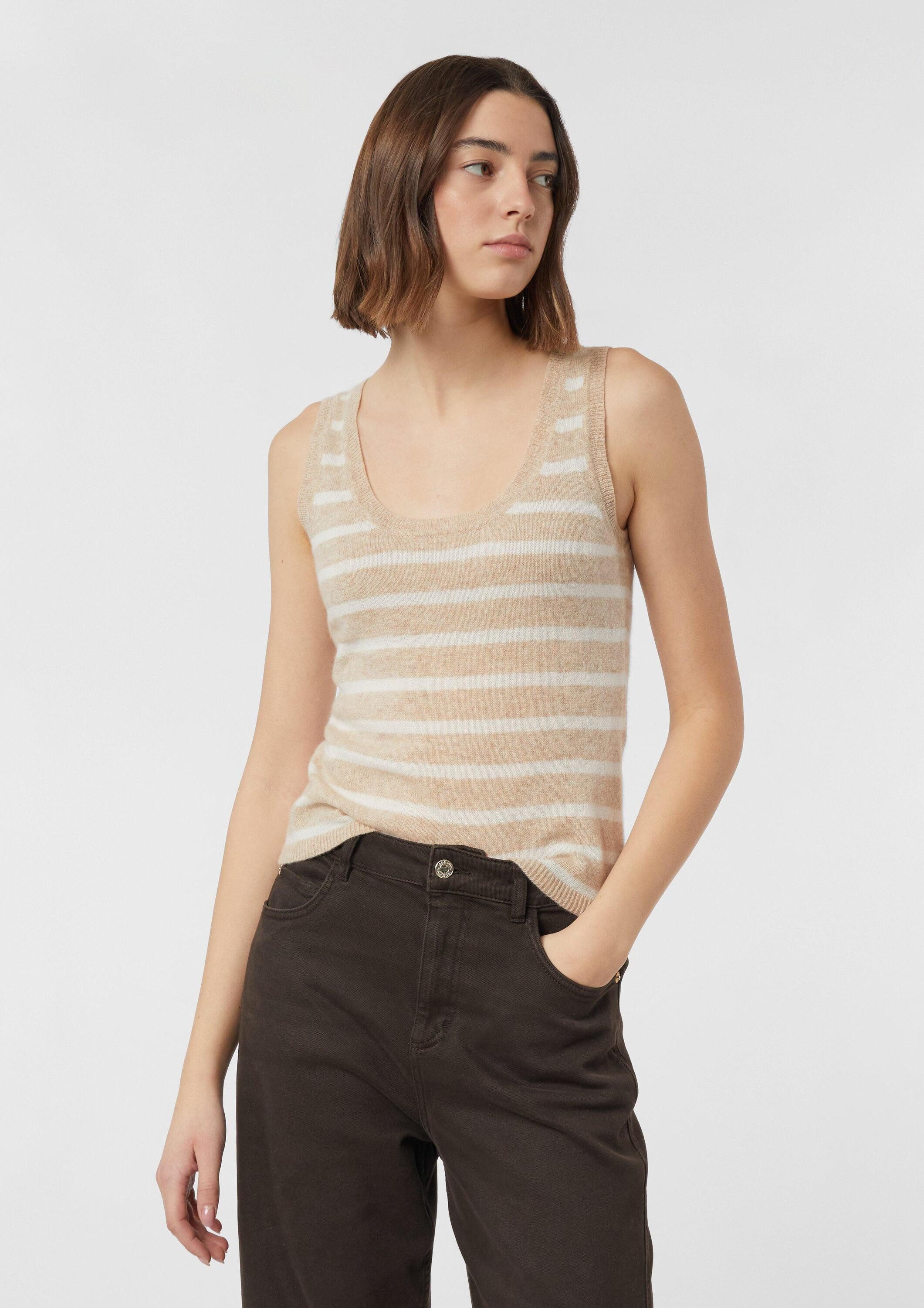 comma Rundhalspullover Strickpullunder Gestreiftes Stricktop aus Kaschmir