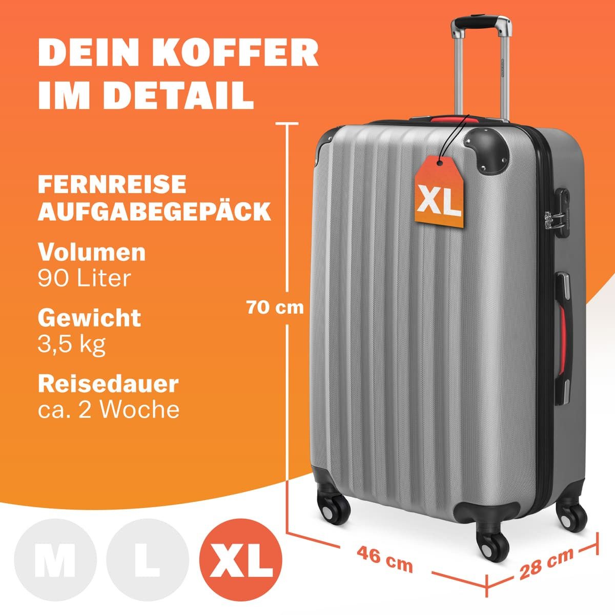 monzana Hartschalen-Trolley, 4 Rollen, Rollkoffer Schloss Reisekoffer Harts günstig online kaufen
