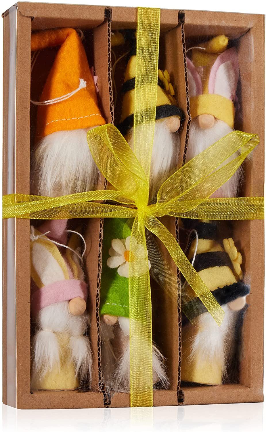BRUBAKER Dekohänger Osteranhänger Gnom aus Holz und Strick (Set, 6 St., Geschenkset), Dekoanhänger Zwerge mit Bart - Bunte Osterhasen und Blumen Osterdeko