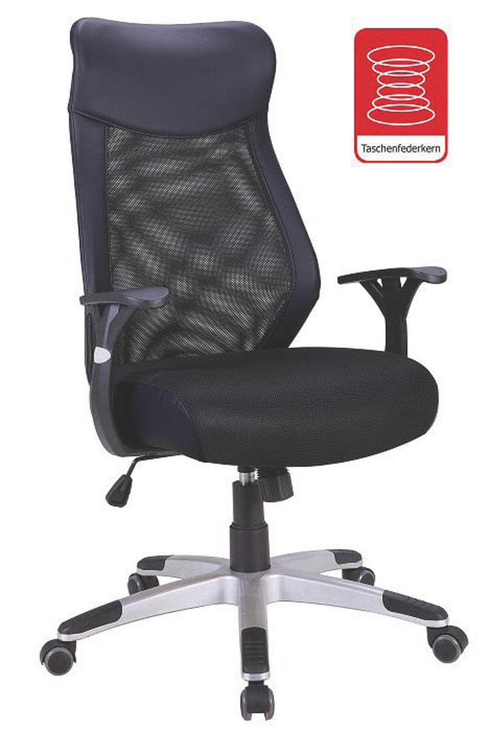 Duo Collection Chefsessel Niko, Netzrücken, ergonomisch, schwarz - 65x113x65cm (BxHxT)