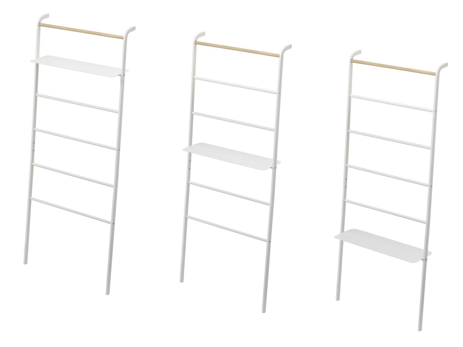 Yamazaki Garderobenständer Tower zum Anlehnen an die Wand 161cm schmal platzsparend mobil, Kleiderständer, Dekoleiter mit Regal, zum Anlehnen, 161cm