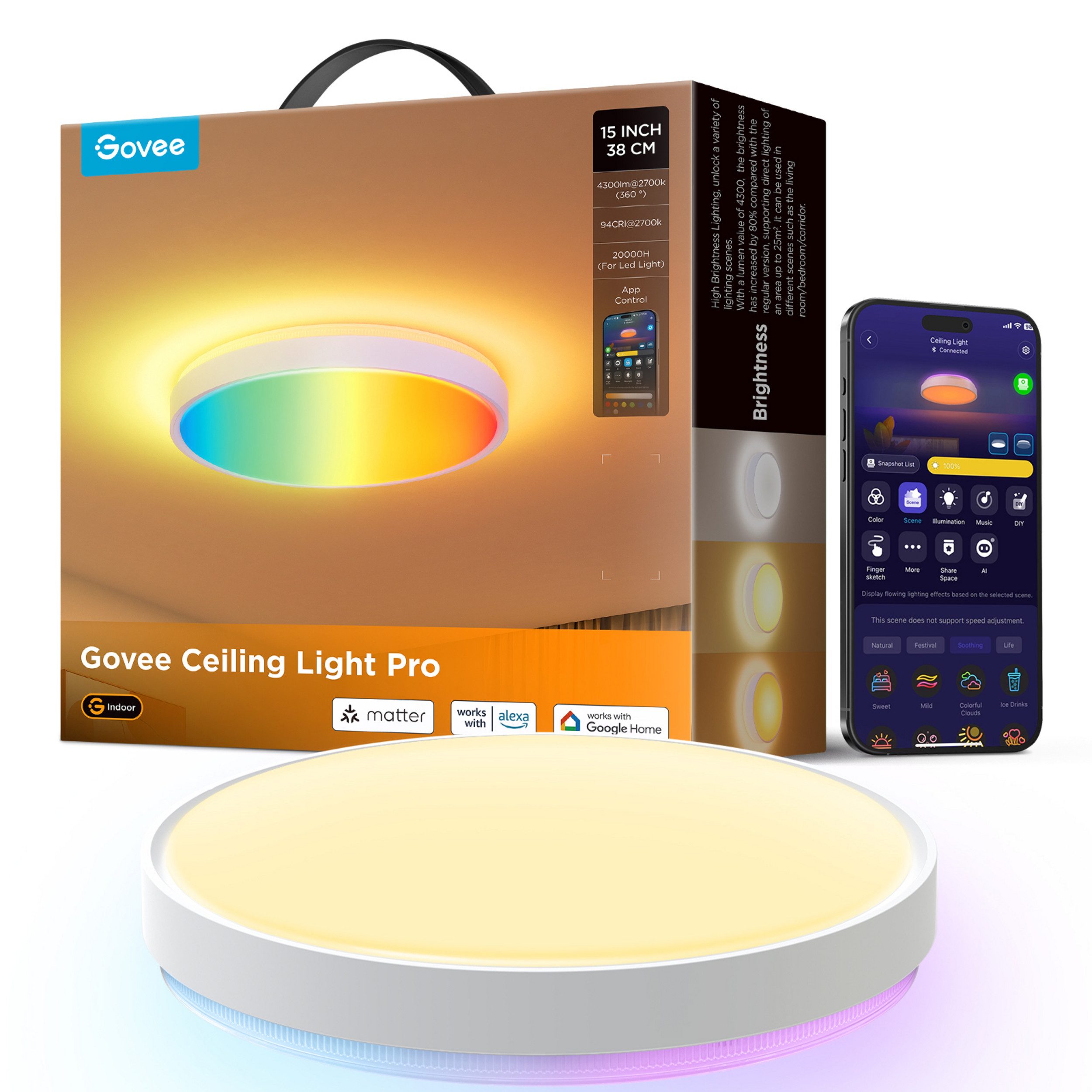 Govee Govee 15-Zoll RGBICWW + RGBICWW runde smarte Deckenleuchte Smarte Lampe