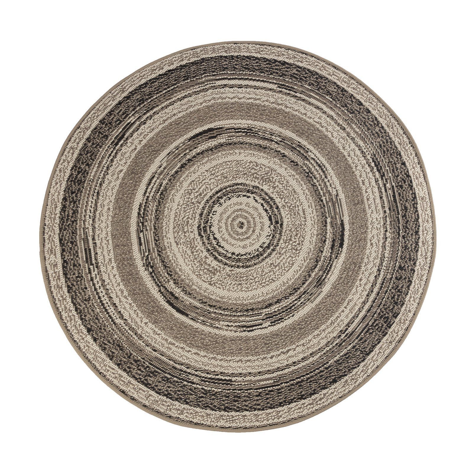 Kubus Teppich Leyla, 4 Farben, In- & Outdoor geeignet, 100% Polypropylen, Rund, Höhe: 7 mm, pflegeleicht, Wohnzimmer