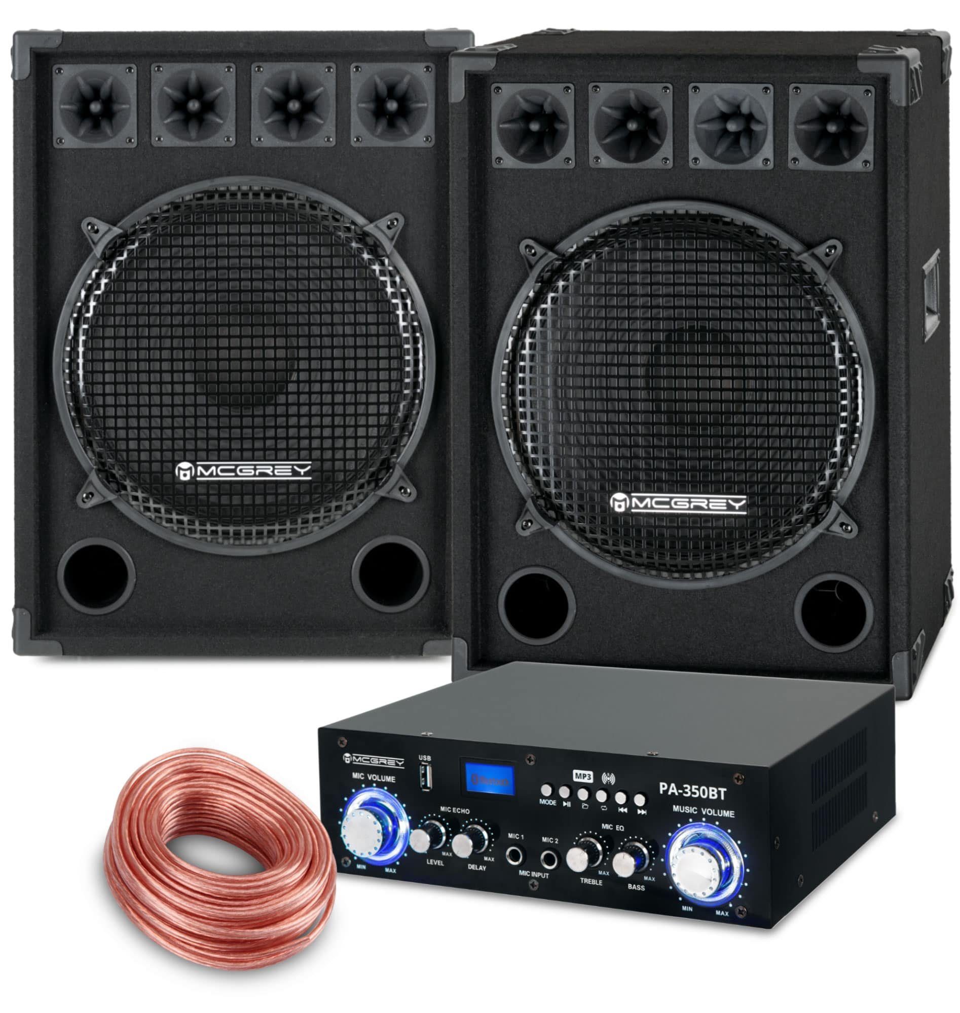 McGrey PA Komplettset DJ Anlage Partyboxen 38cm (15) Subwoofer 2-Wege  System Party-Lautsprecher (PowerDJ-2500, 1600 W, inkl. Bluetooth-Endstufe,  Verstärker und Kabel)