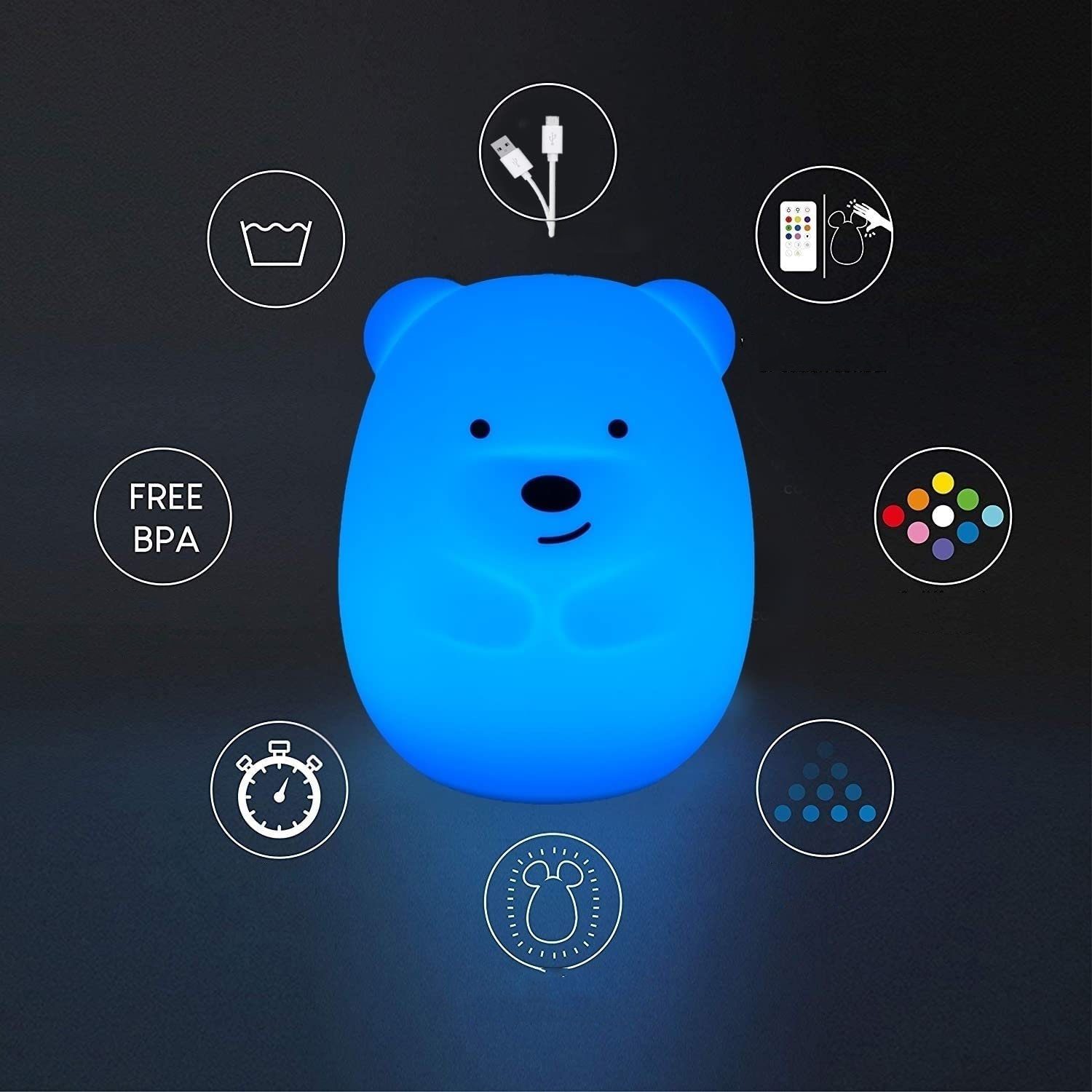 GelldG Baby Nachtlicht mit Silikon Dimmbar Nachtlampe Nachtlicht USB Fernbedienung LED