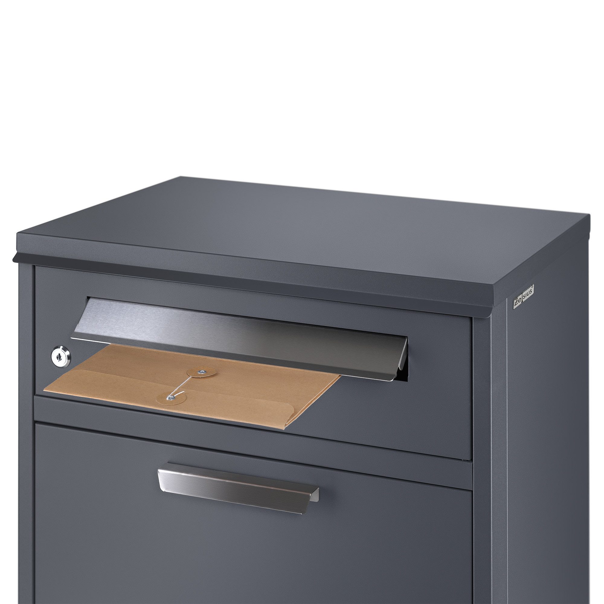 Zelsius Paketbriefkasten RAL7016 Anthrazit mit Edelstahl Elementen, mit Diebstahlsperre – Bild 5 von 5