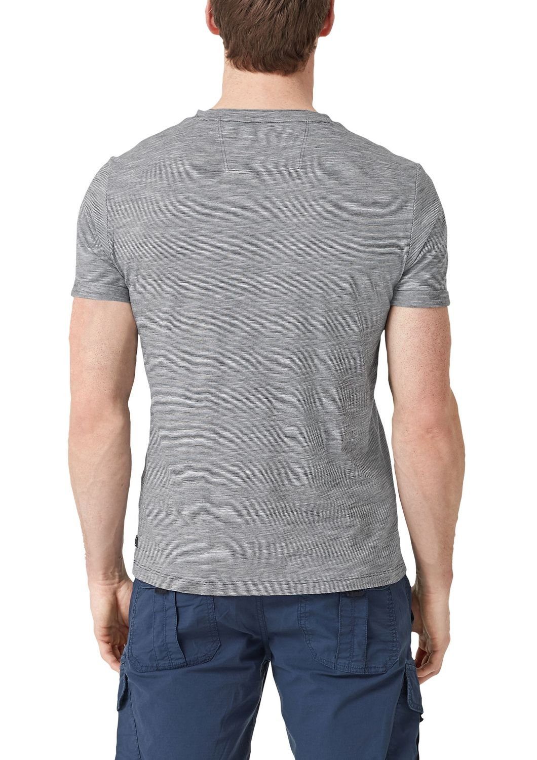 fein fein T-Shirt (1-tlg) V-Neck, mit gestreift, gestreift schwarz Ärmel Umschlag s.Oliver mit
