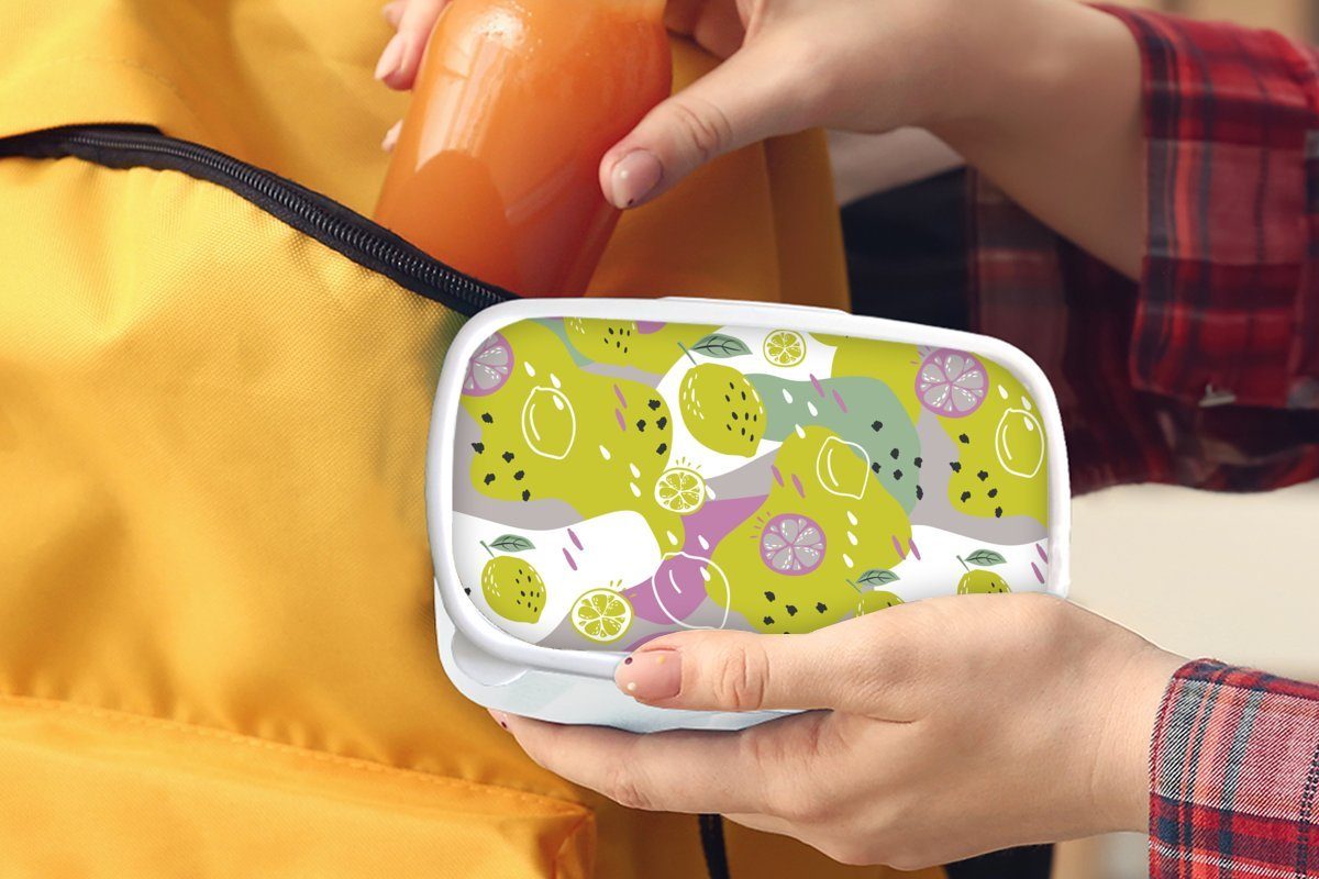 weiß für und Jungs Mädchen MuchoWow Brotbox (2-tlg), Farben, Sommer und Kinder Zitronen Kunststoff, - Lunchbox Brotdose, für Erwachsene, -